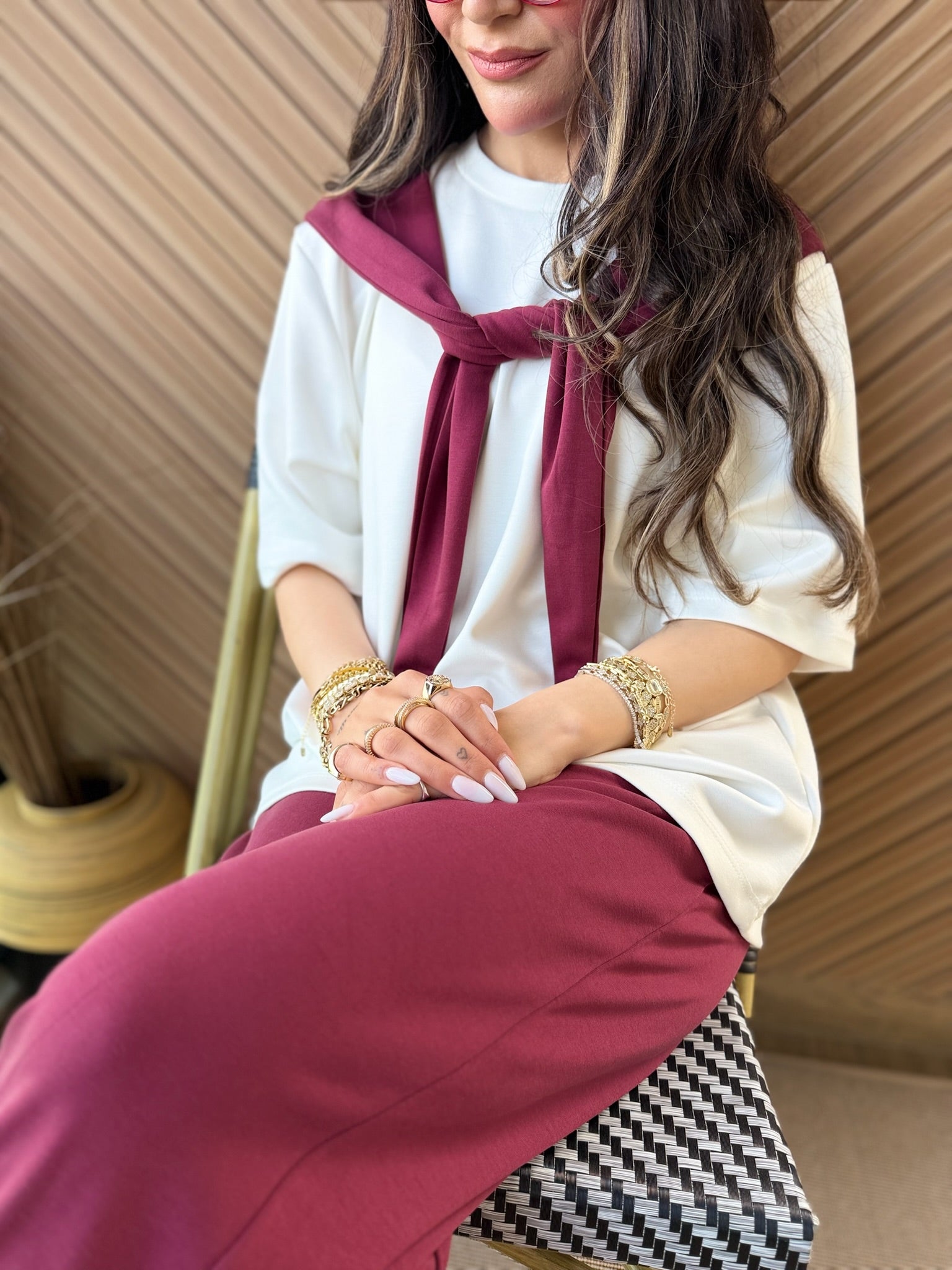 Şal Detaylı Bordo Takım