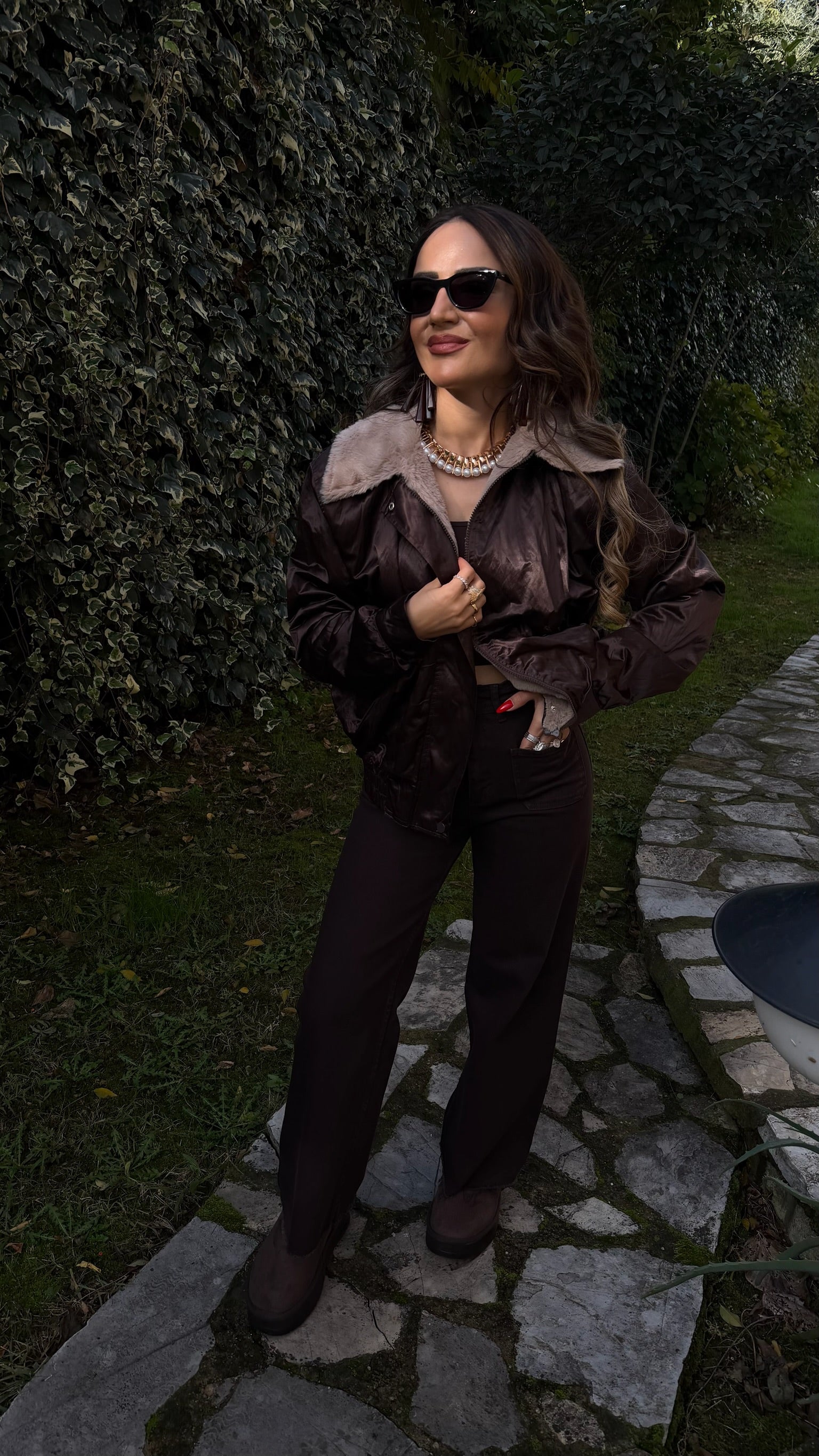 Kürk Yaka Detaylı Kısa Deri Görünümlü Ceket