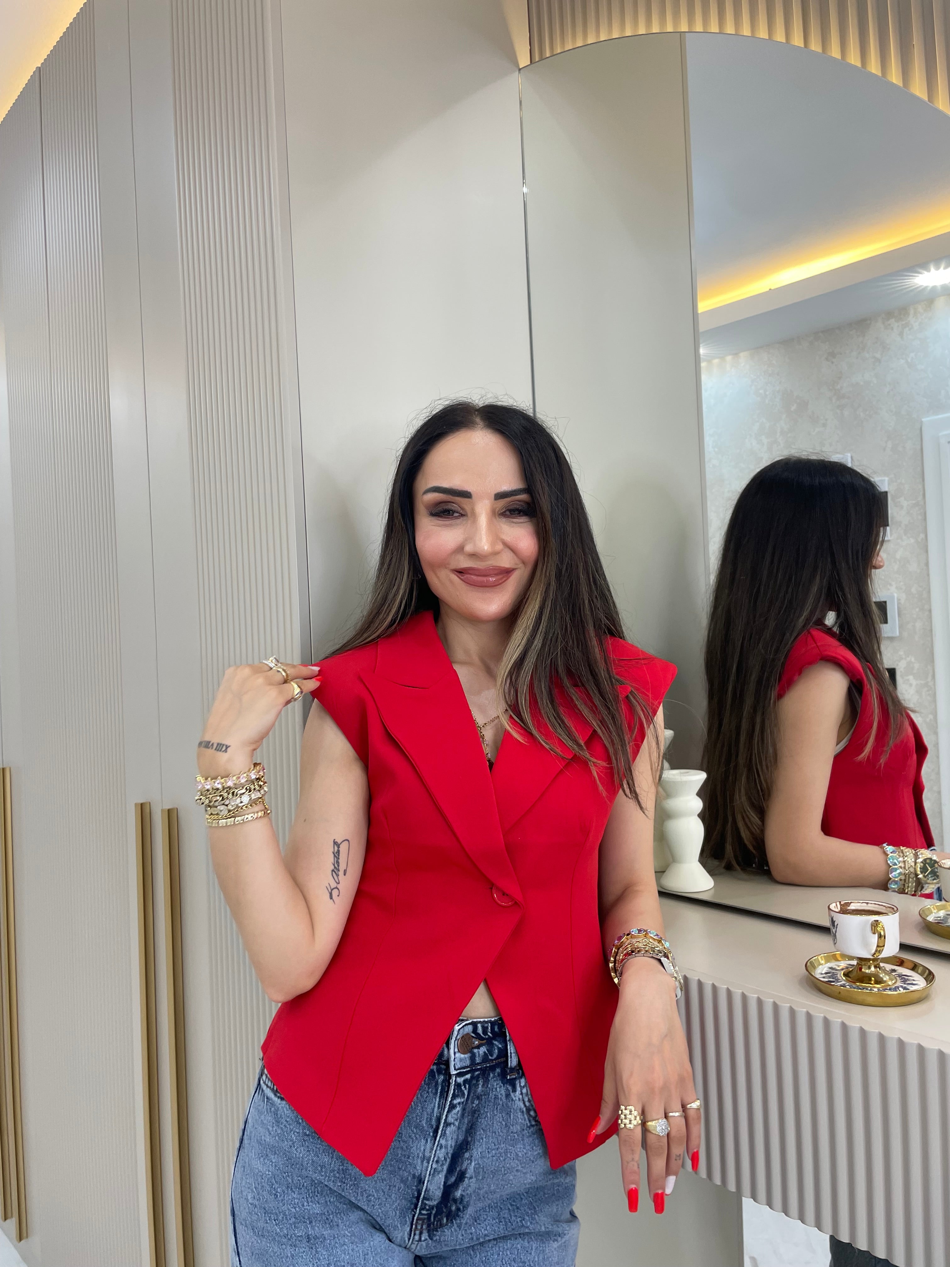 ✨ Kırmızı Vatkalı Yelek ✨