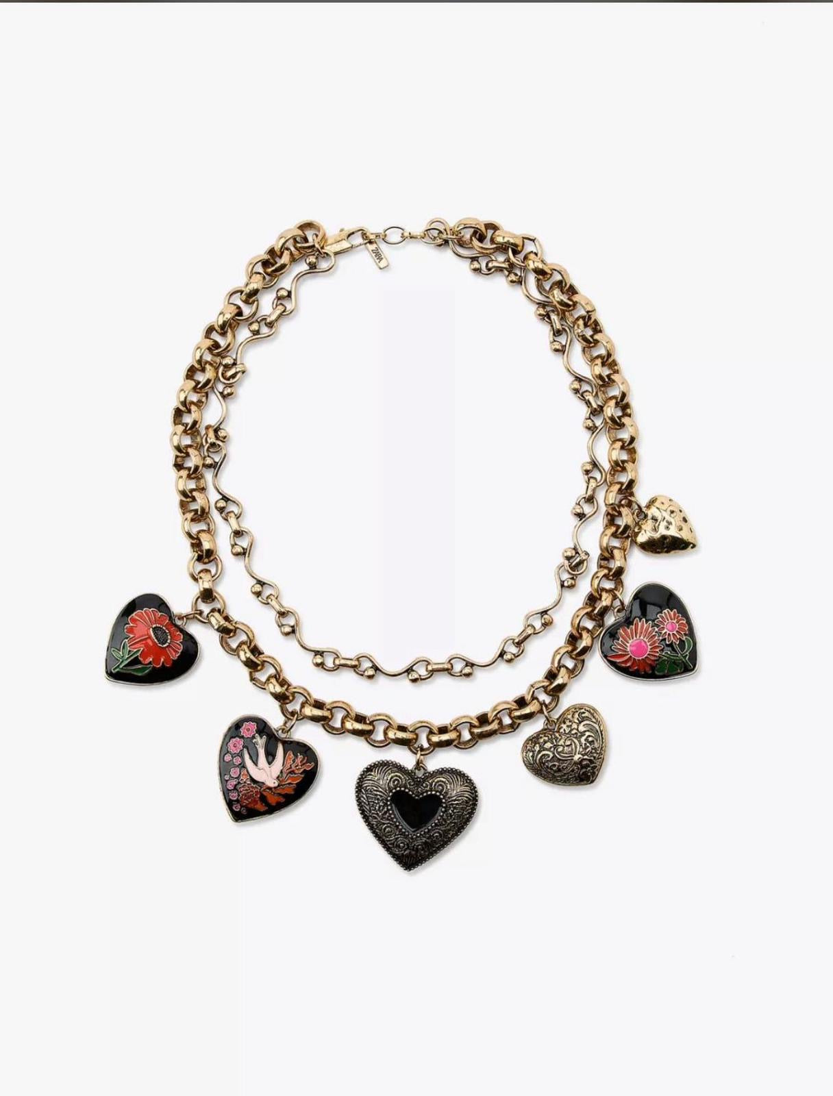 Kalp Figürlü Çoklu Zincir Çelik Kolye