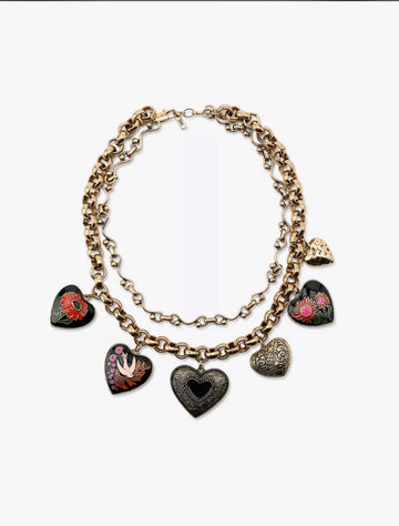 Kalp Figürlü Çoklu Zincir Çelik Kolye