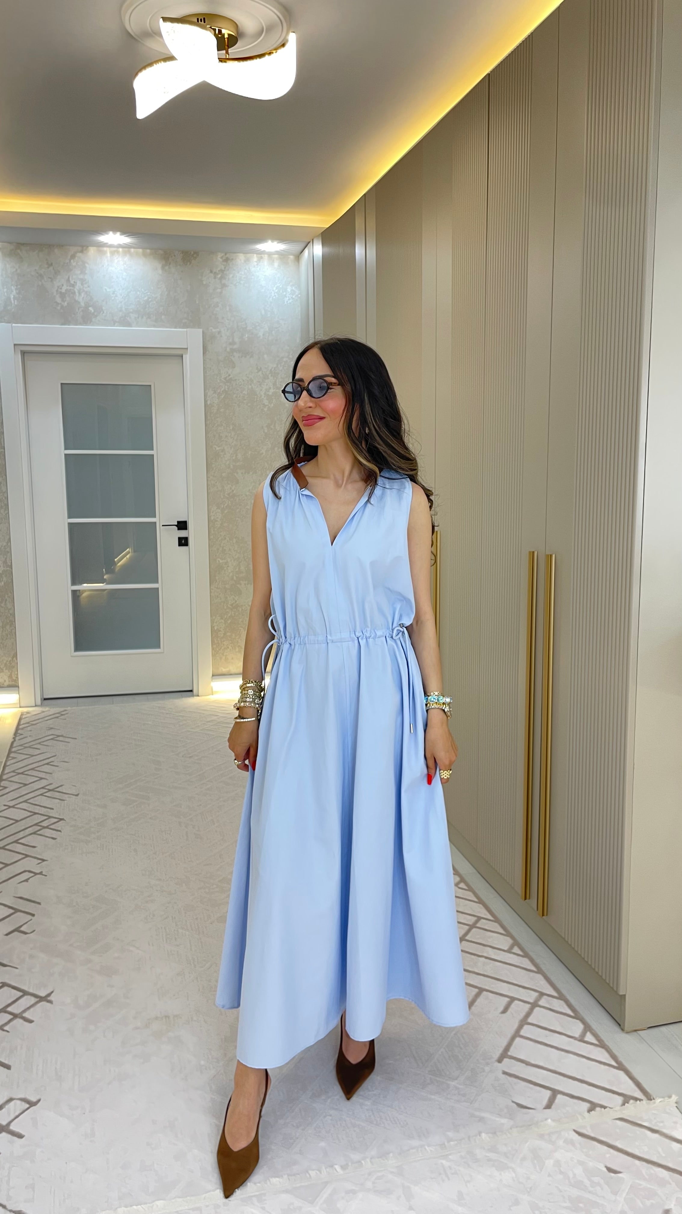 💙 Bel Büzgülü Midi Elbise 💙