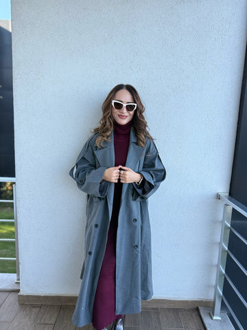 Oversize Kesim Gri Trençkot