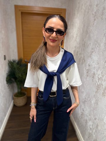 Şal Detaylı Basic T-Shirt