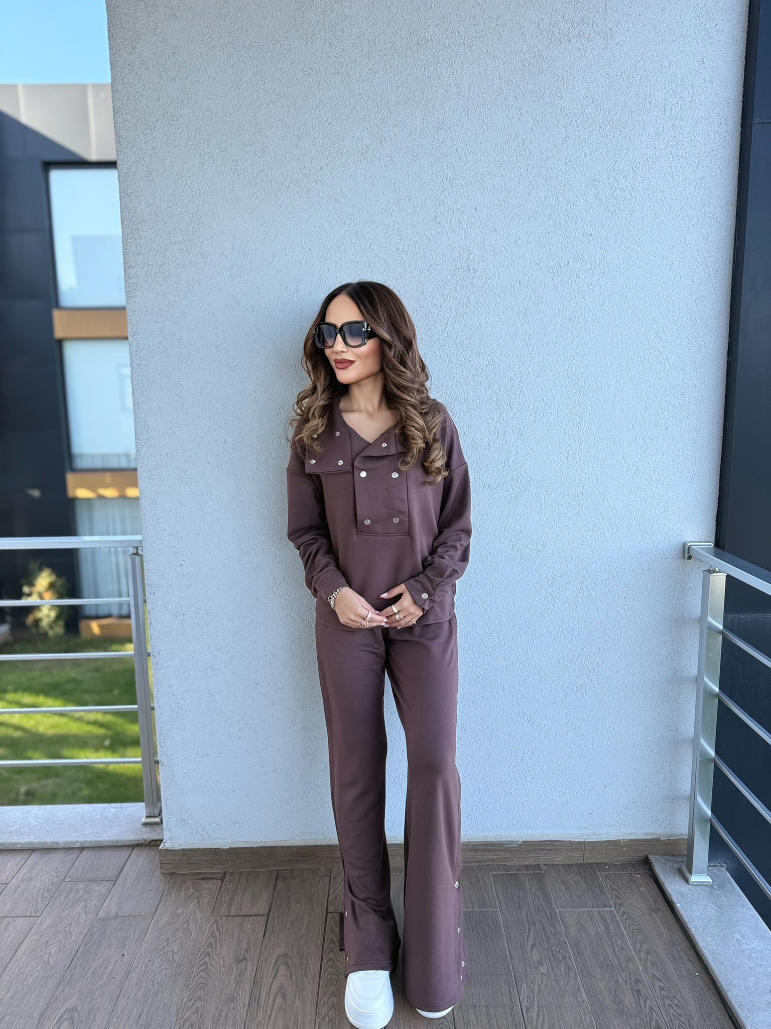Çıtçıt Detaylı Kahverengi Alt Üst Takım