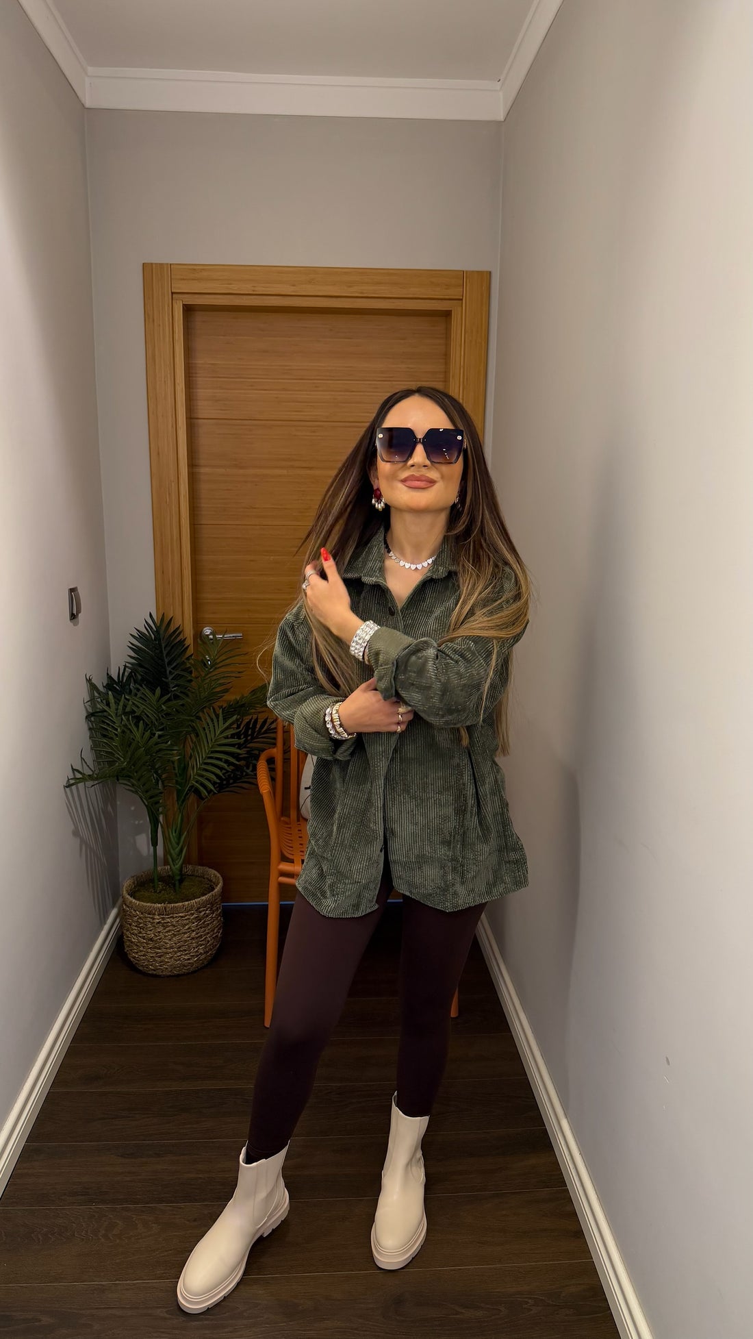 Fitilli Dokulu Oversize Gömlek