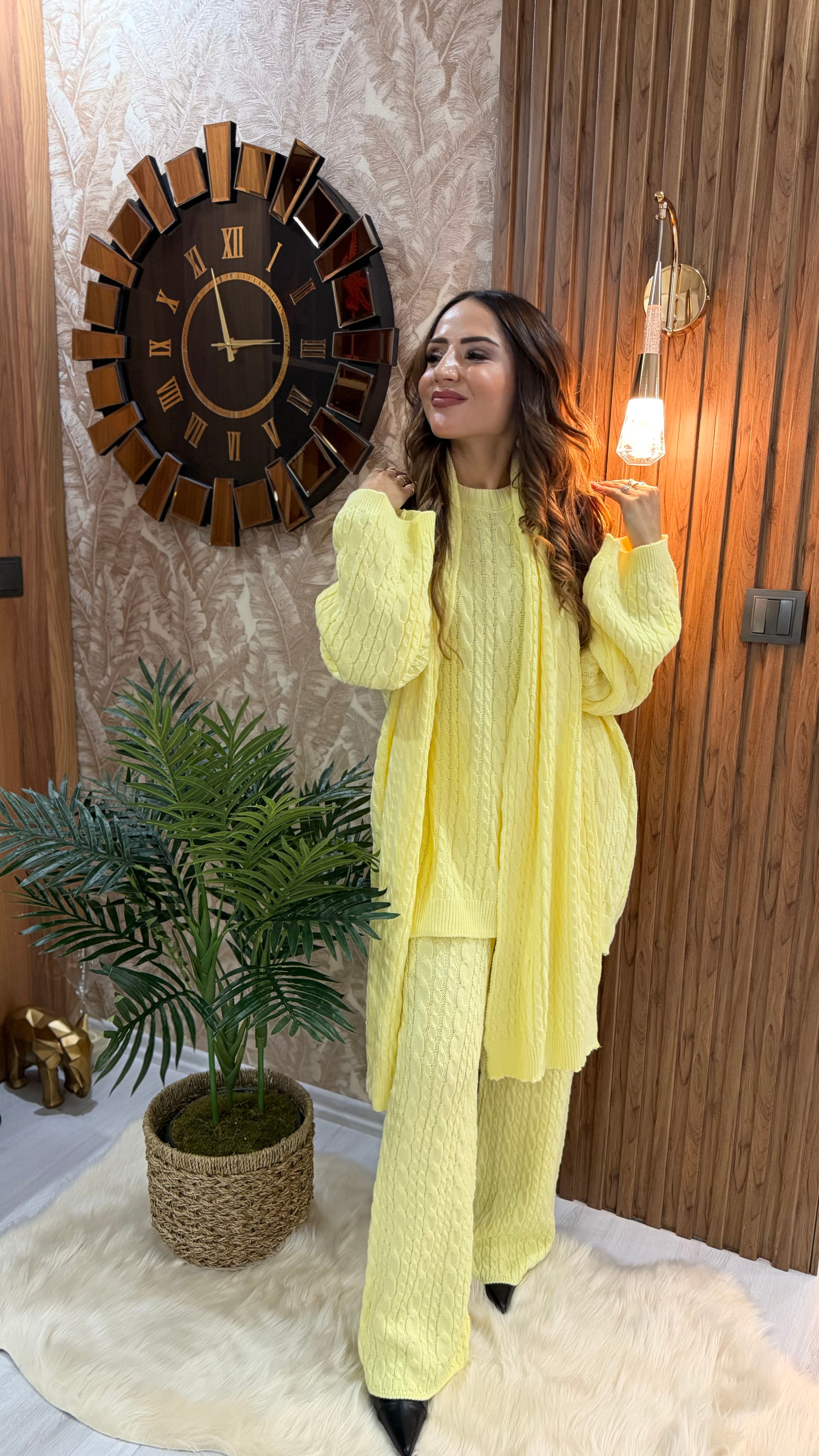 💛 Şal Detaylı Triko Takım 💛