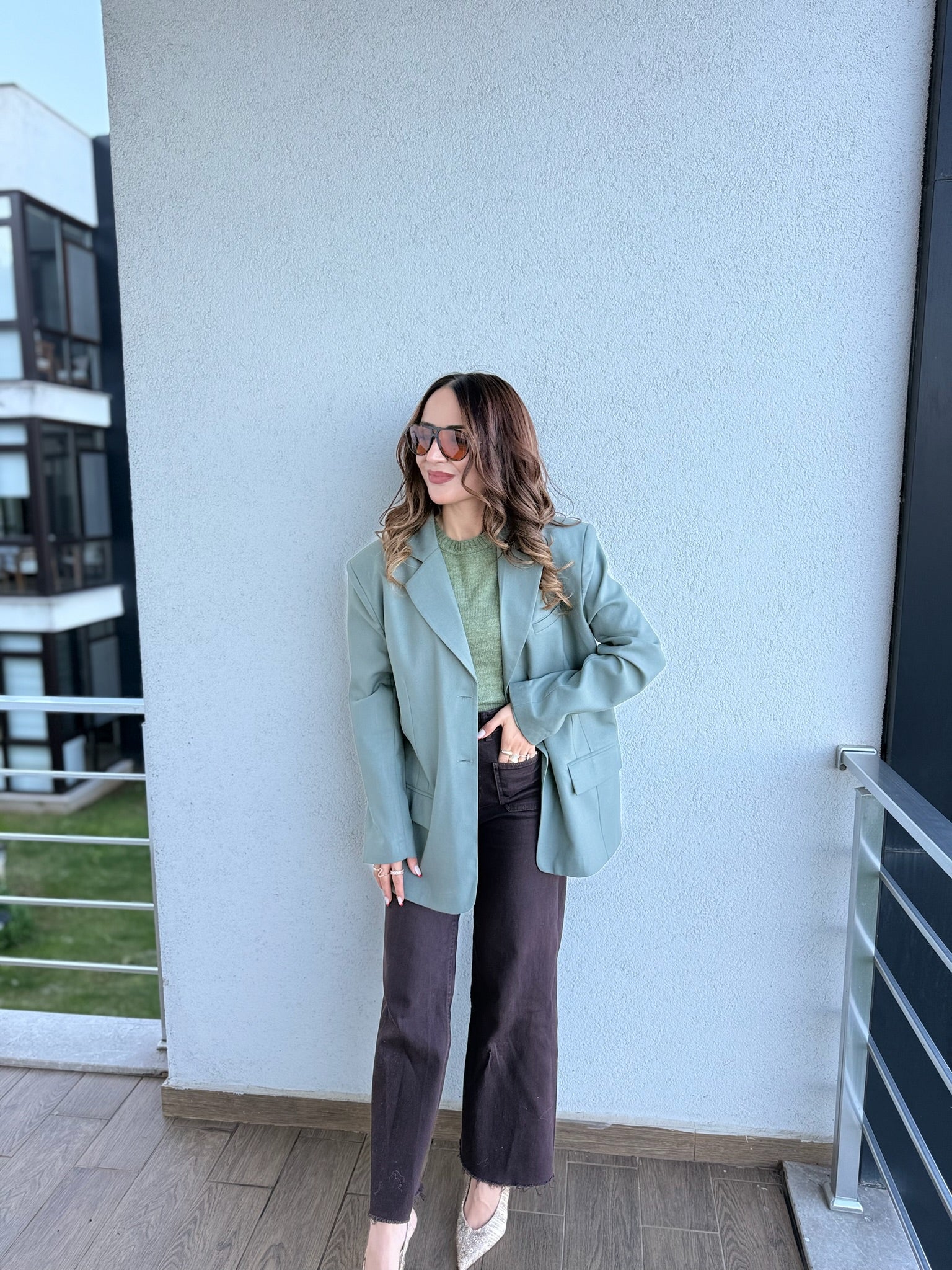 Oversize Kesim Çağla Yeşili Ceket