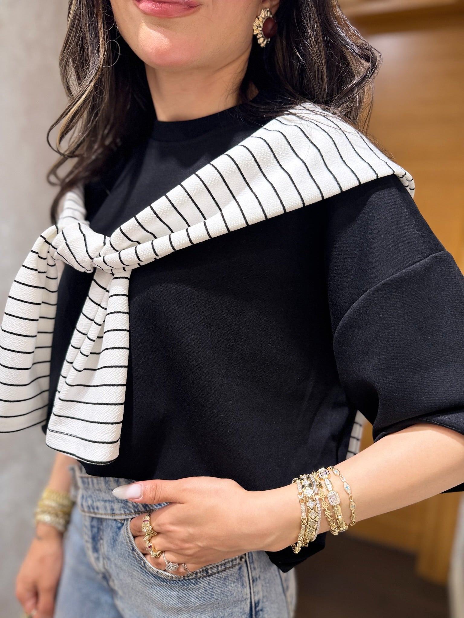 Şal Detaylı Oversize Tişört