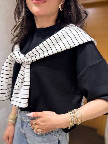 Şal Detaylı Oversize Tişört