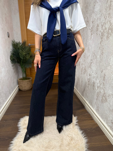 Koyu Lacivert Yüksek Bel Jean Pantolon