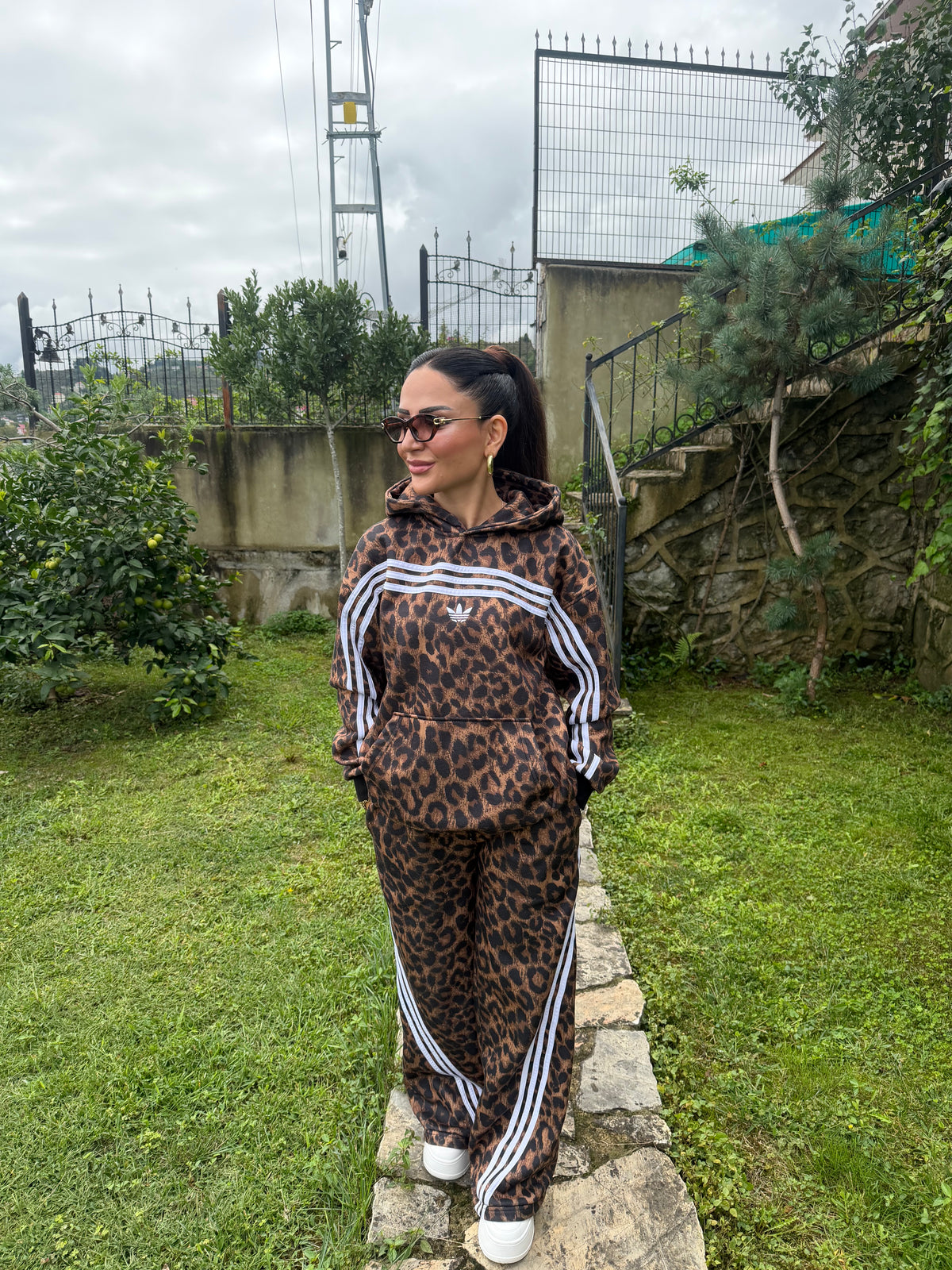 Leopar desenli iç polarlı takımı