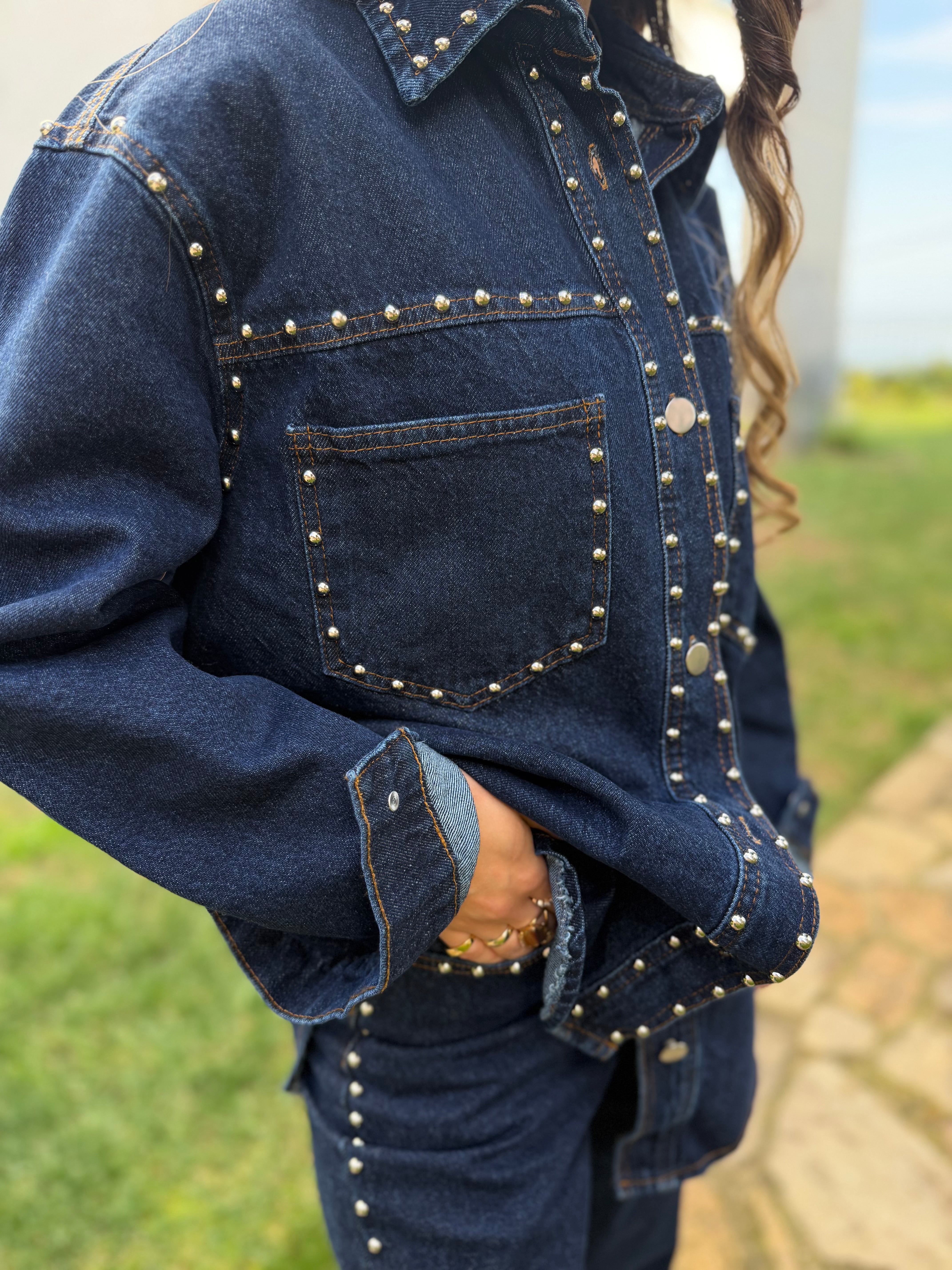 Taş Detaylı Denim Gömlek & Pantolon Takım