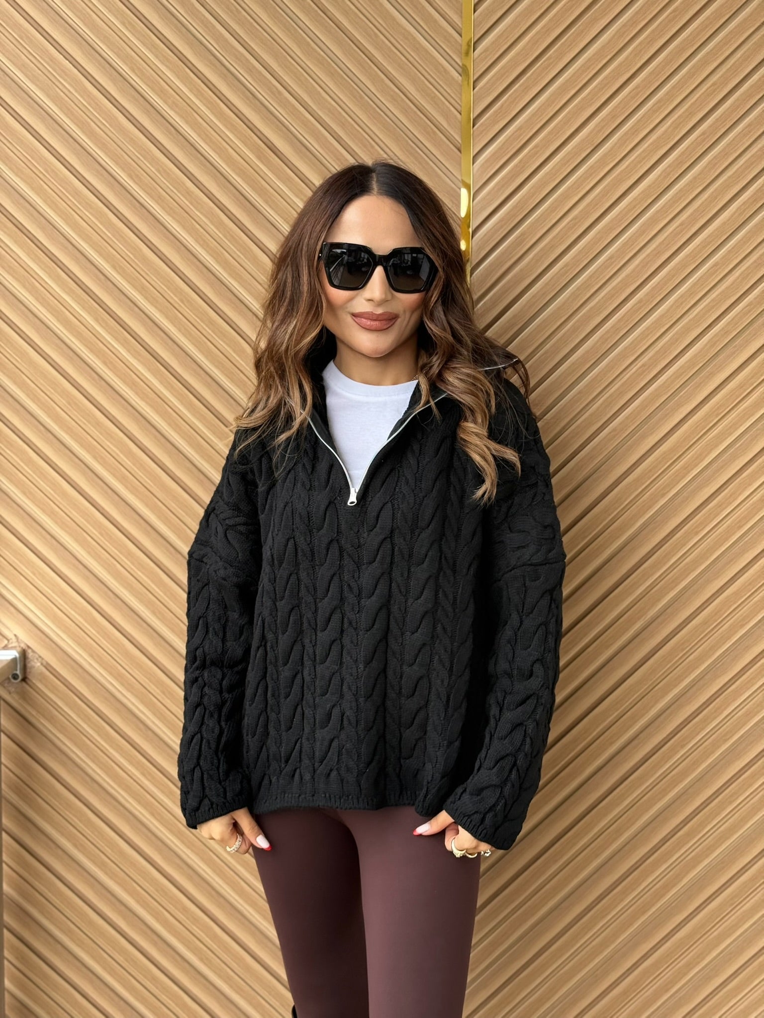Saç Örgü Desenli Oversize Triko Kazak