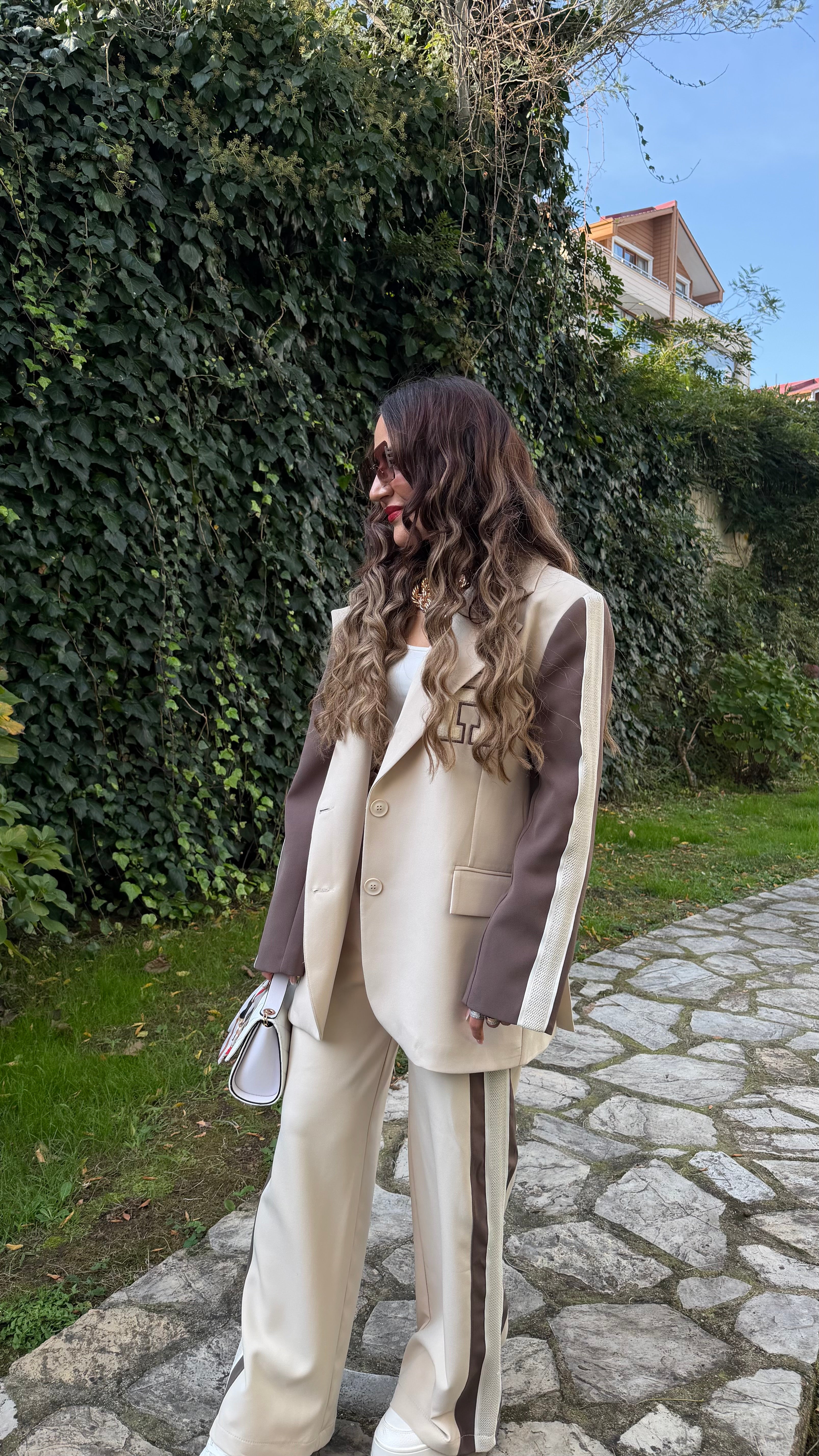 🤎🤍 Şerit Detaylı Blazer Pantolon Takım 🤍🤎