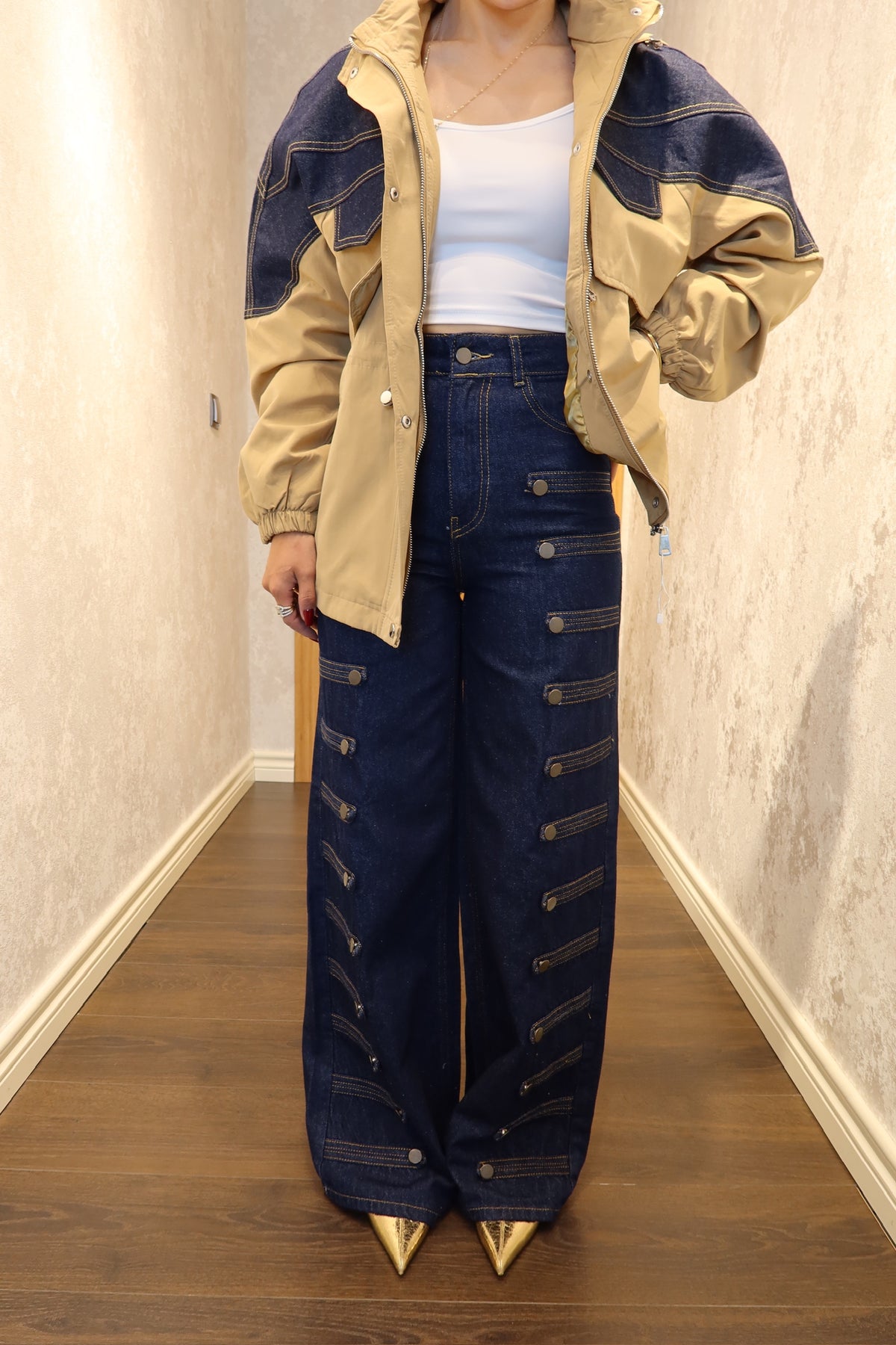 Düğme Detaylı Bol Paça Jean 👖✨