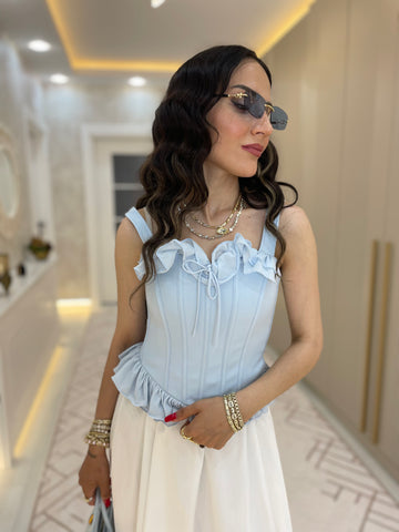 ✨ Fırfır Detaylı Mavi Büstiyer