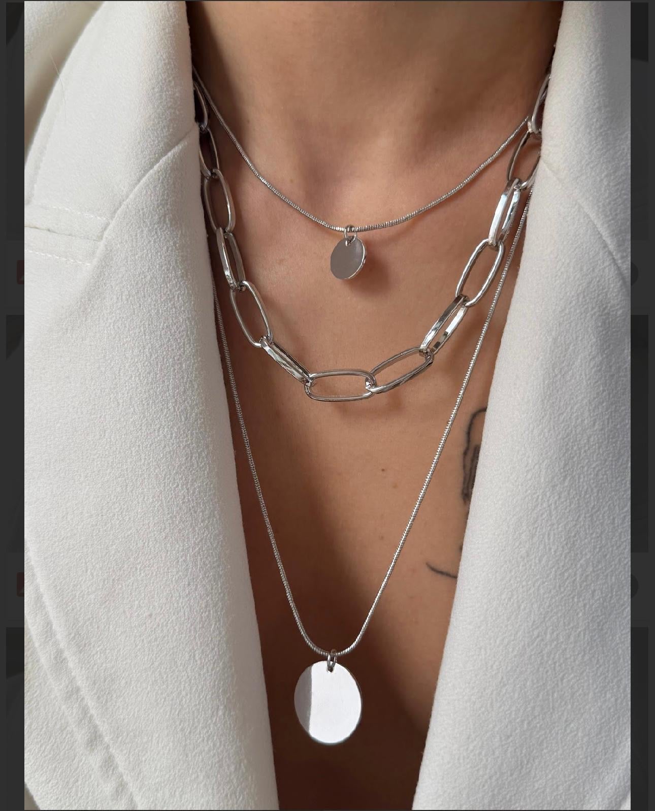 Katmanlı Silver Zincir Kolye