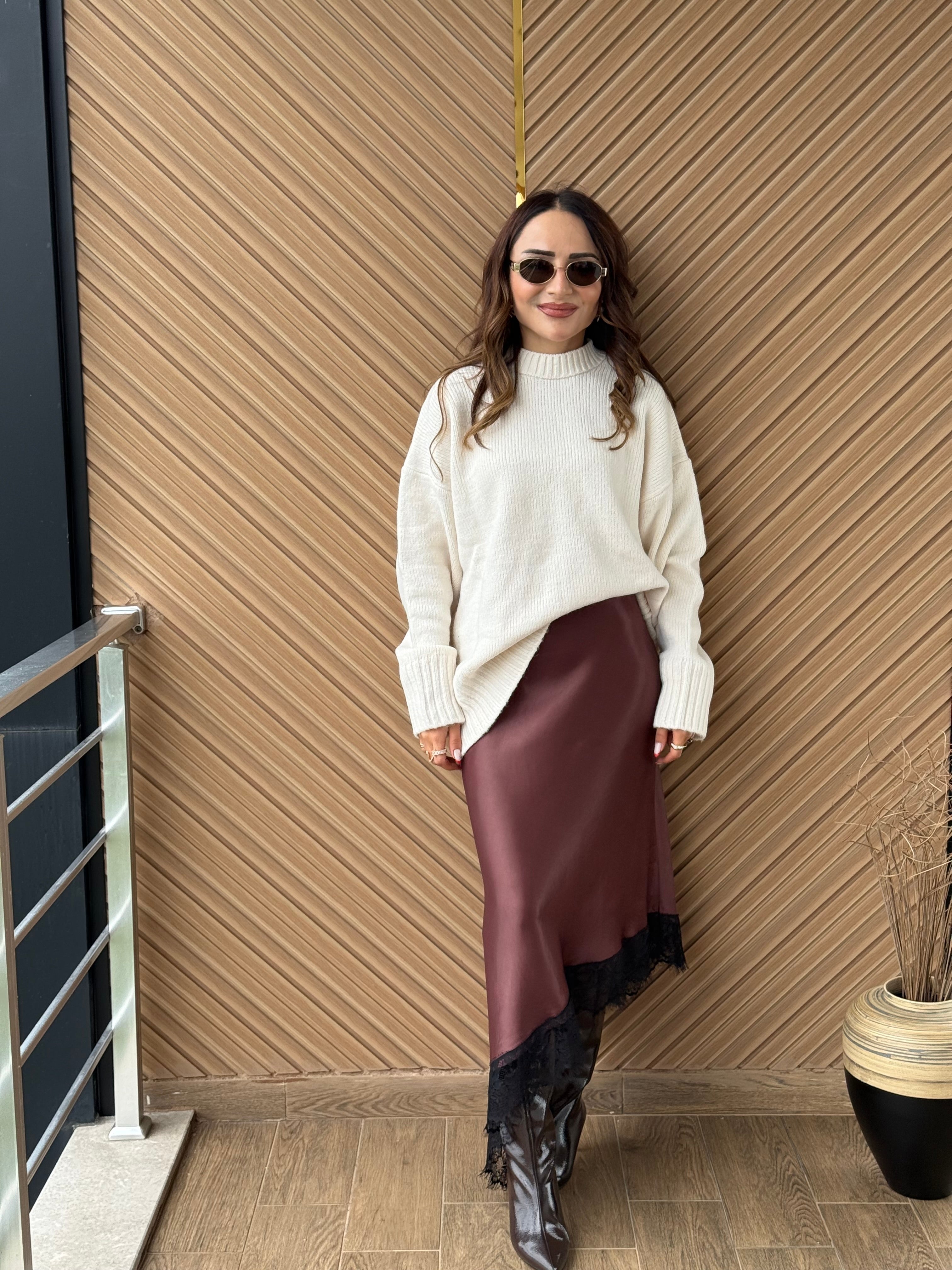 🤎 Dantel Detaylı Saten Etek 🤎