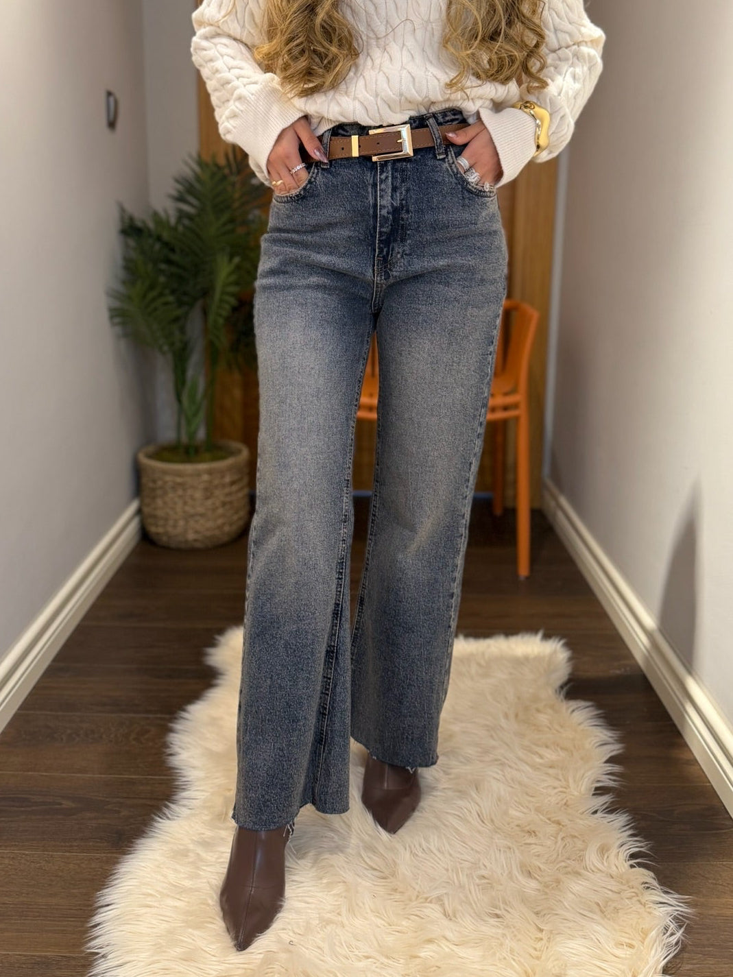 Ultra Yüksek Bel Bol Paça Jean Pantolon