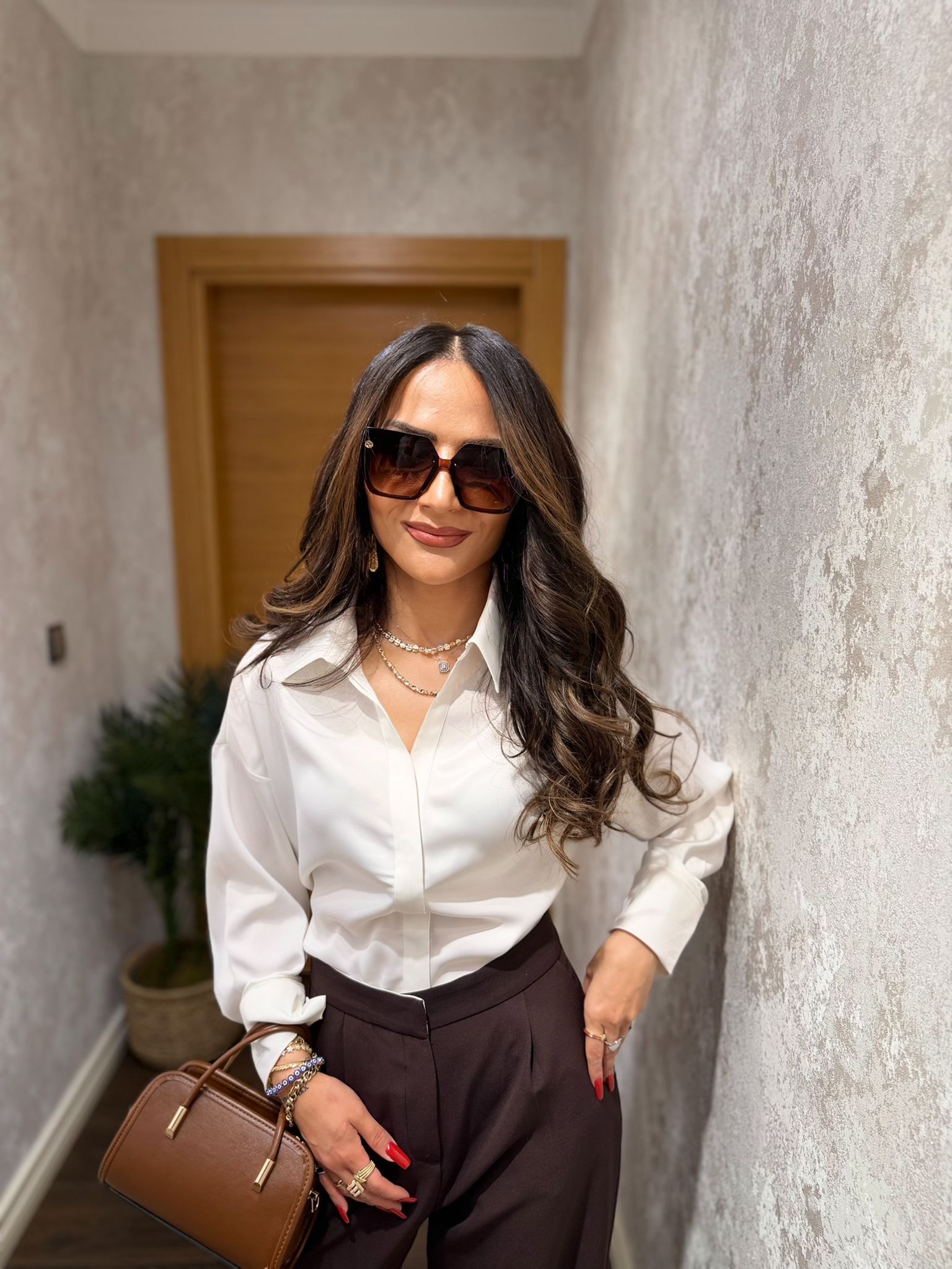 Saten Gömlek – Kahve & Beyaz