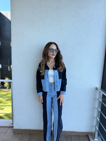 Fermuar Detaylı Denim Takım