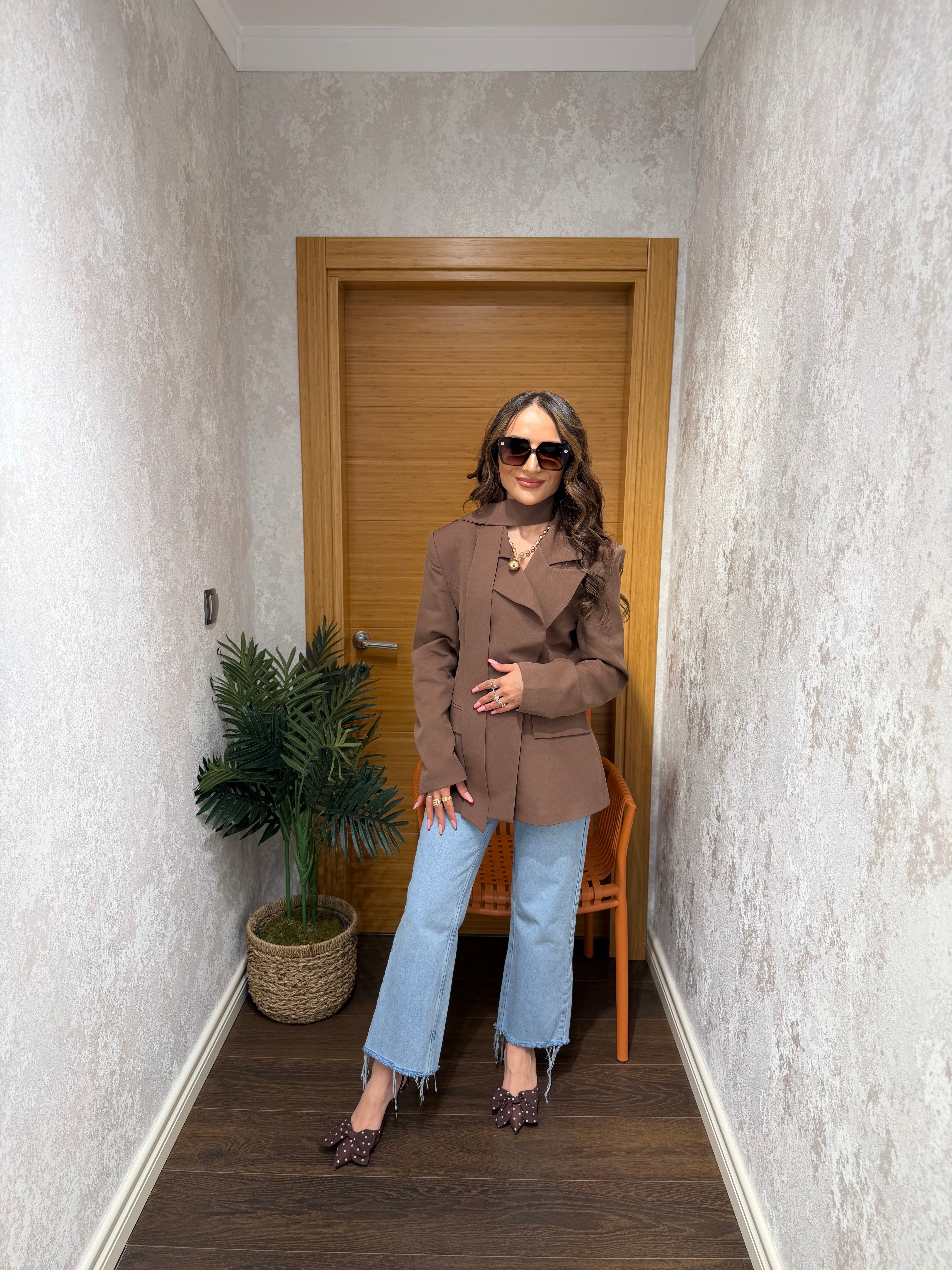 Şal Detaylı Blazer Ceket