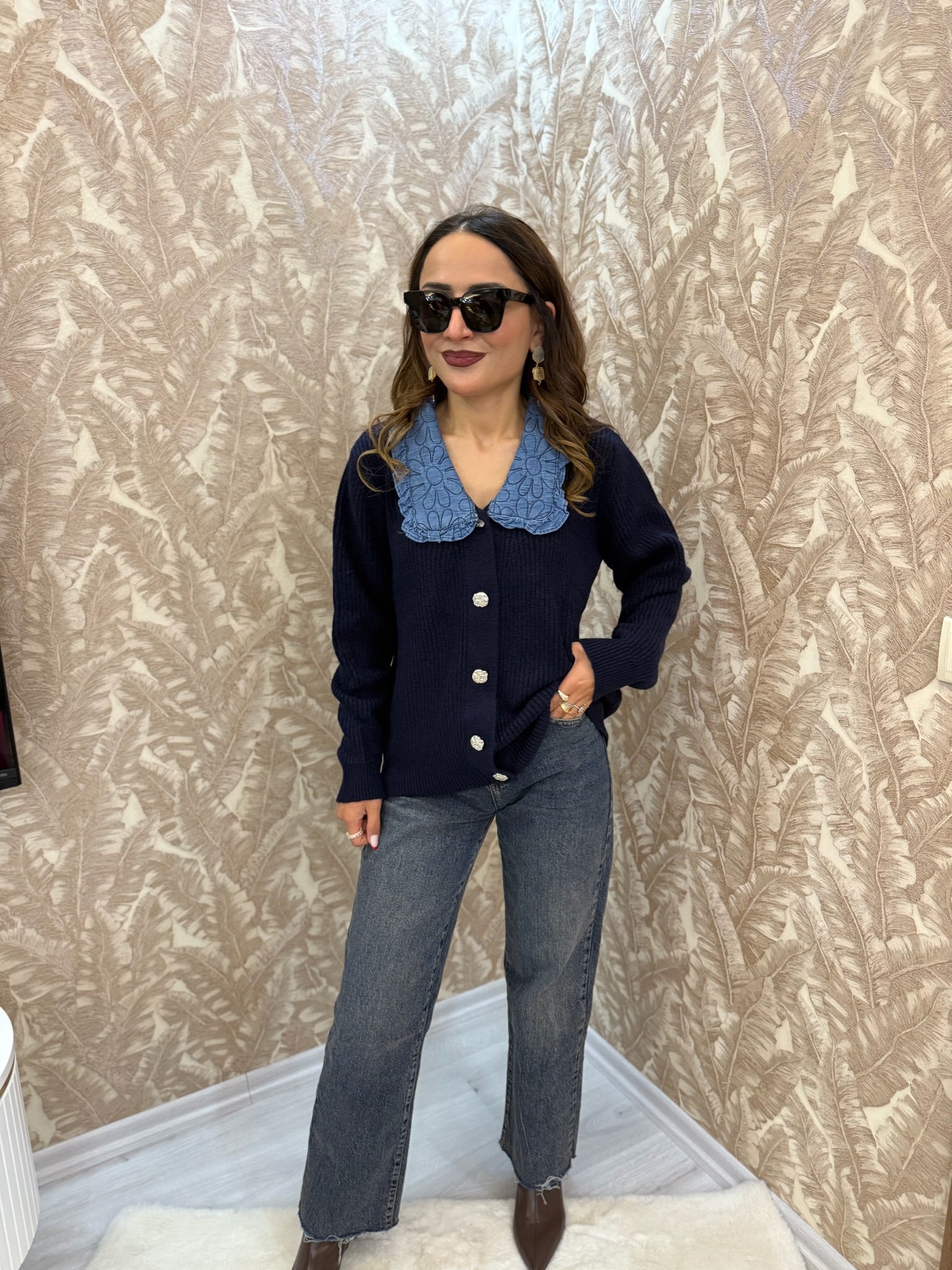 denim yakalı triko