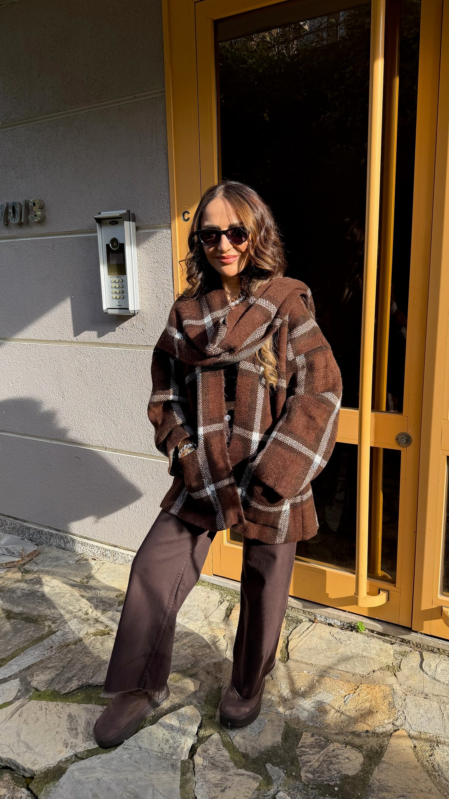 Ekose Desenli Şal Yaka Hırka