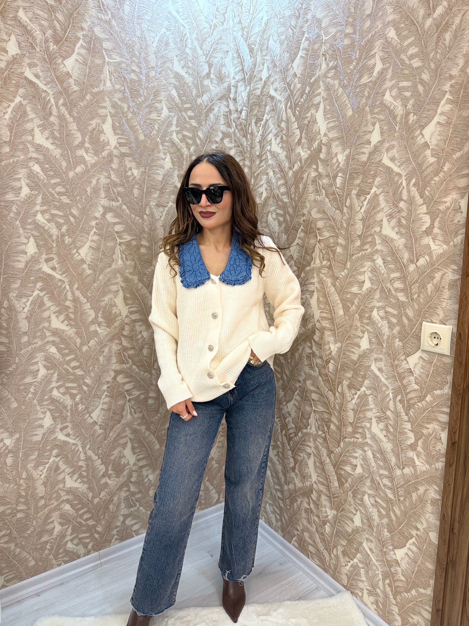 denim yakalı triko