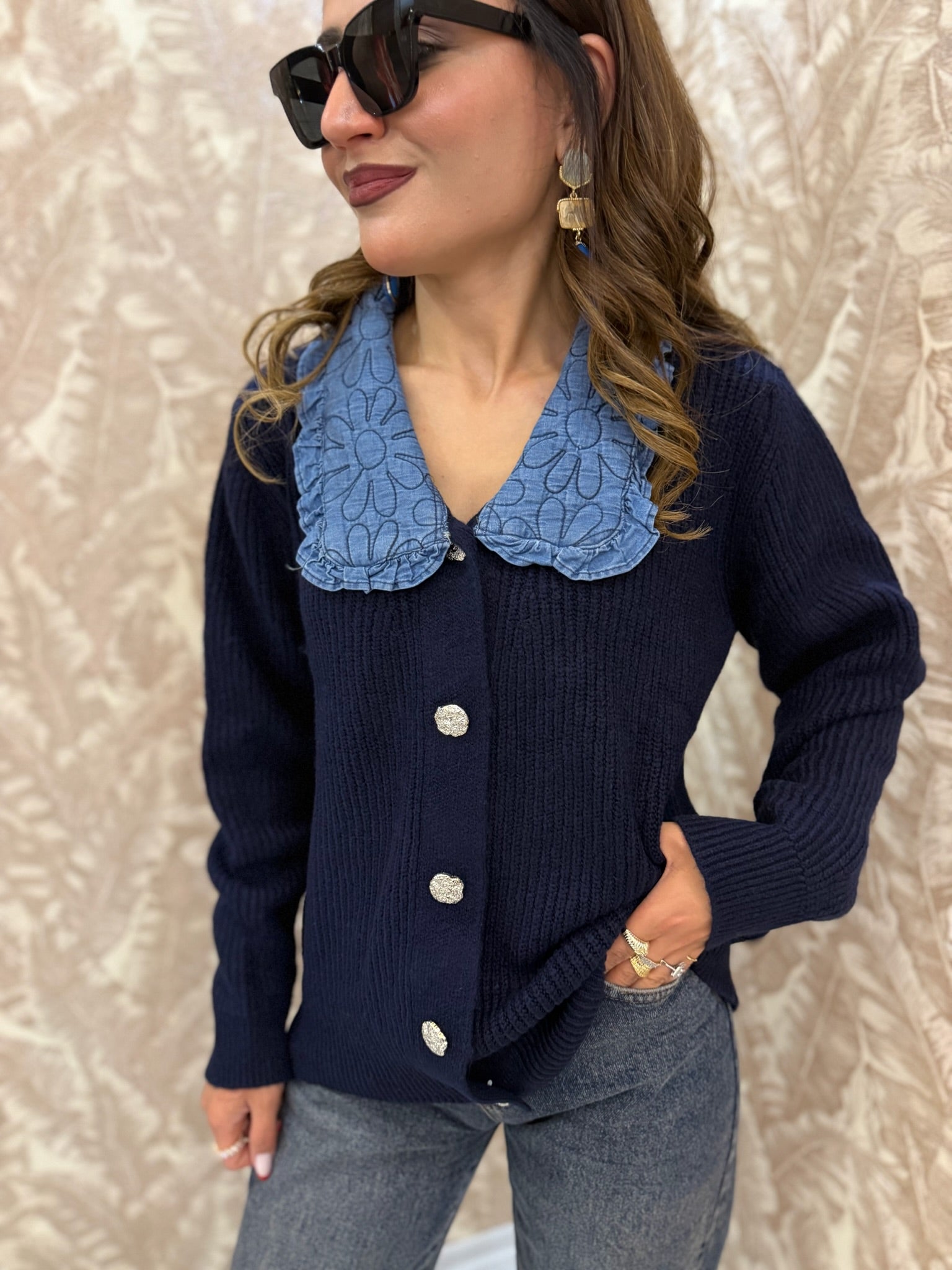 denim yakalı triko