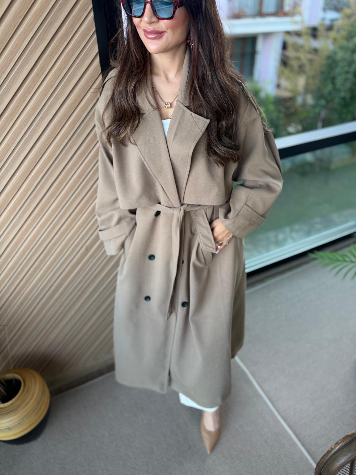 Kuşaklı Oversize Uzun Trençkot