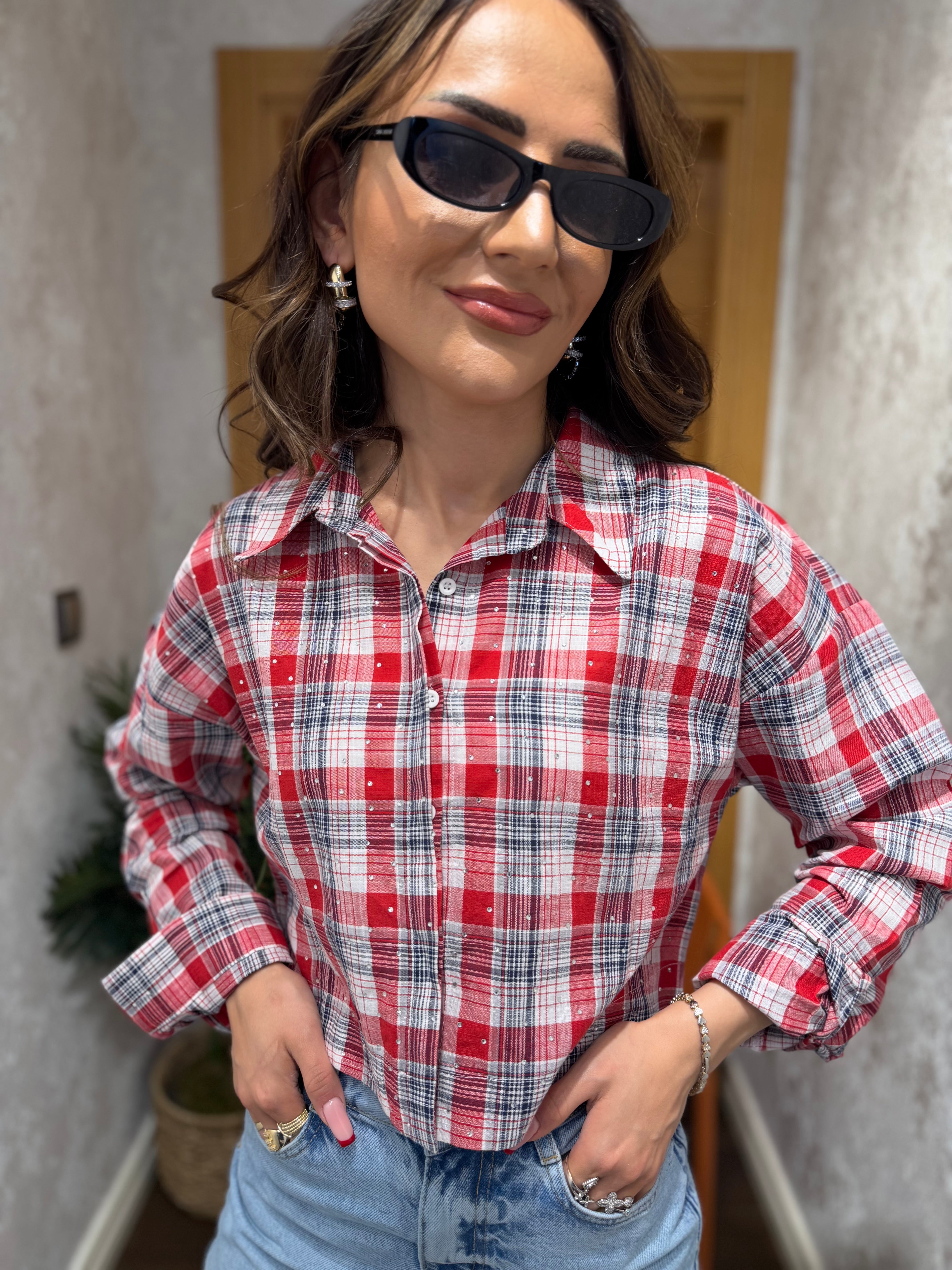 Taş Detaylı Ekose Gömlek