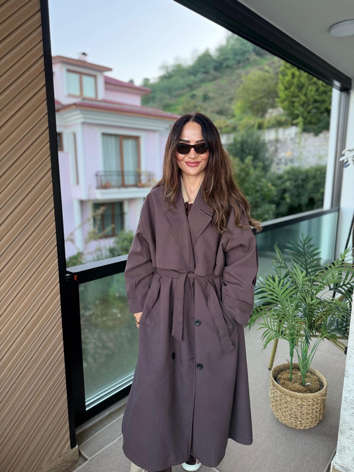 Kuşaklı Oversize Uzun Trençkot