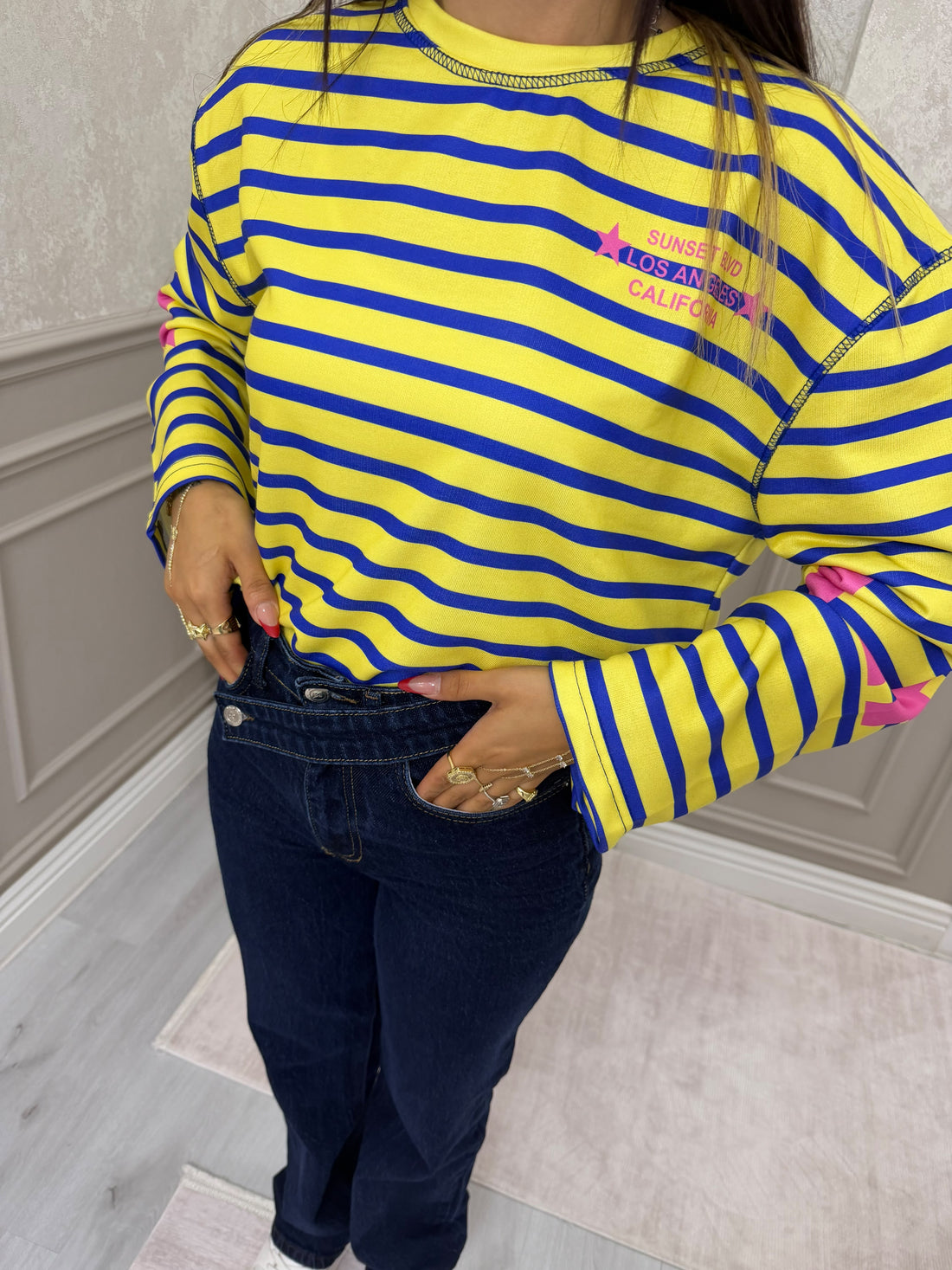 Çizgili Yıldız Detaylı Sweatshirt
