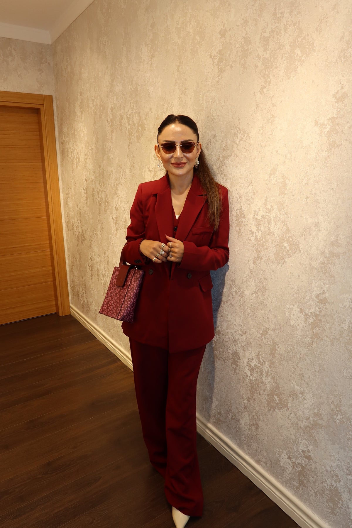 Bordo & Pudra Blazer Pantolon Takım ✨