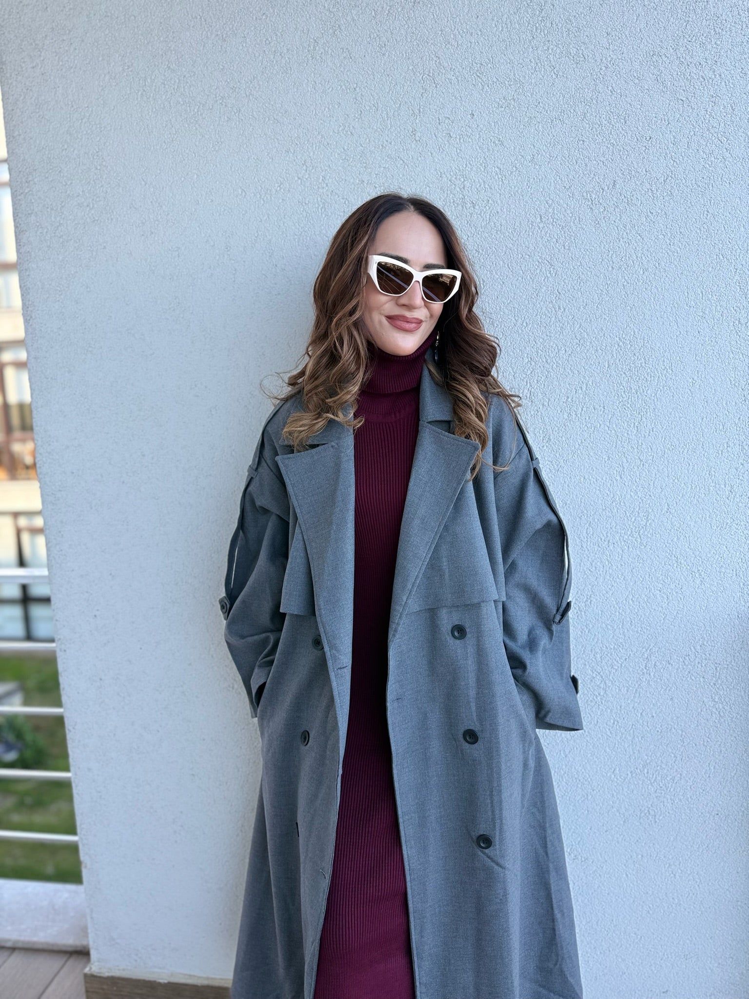 Oversize Kesim Gri Trençkot