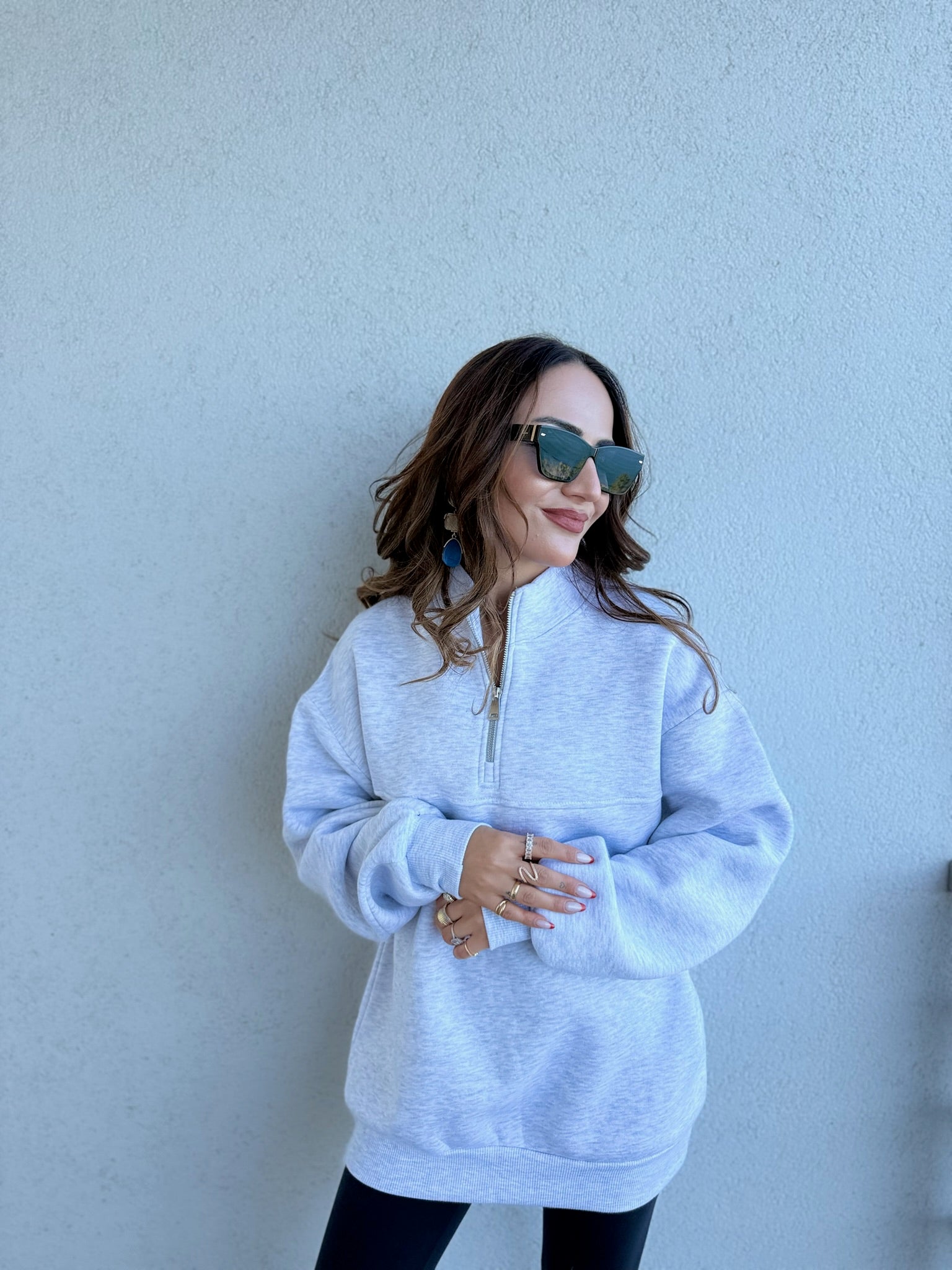 Yarım Fermuarlı Oversize Sweatshirt