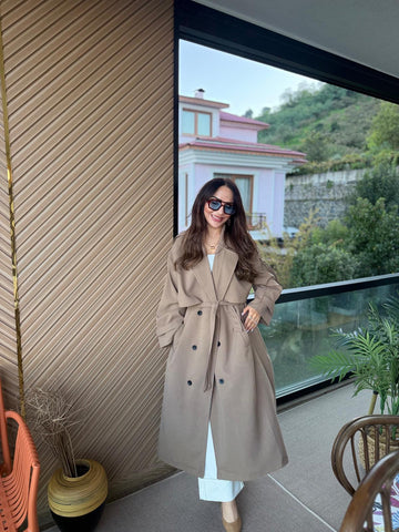 Kuşaklı Oversize Uzun Trençkot