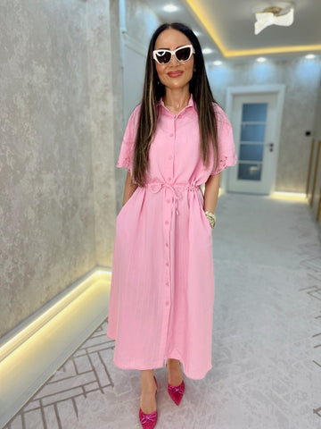 Pembe Dantel Detaylı Elbise