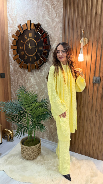 💛 Şal Detaylı Triko Takım 💛