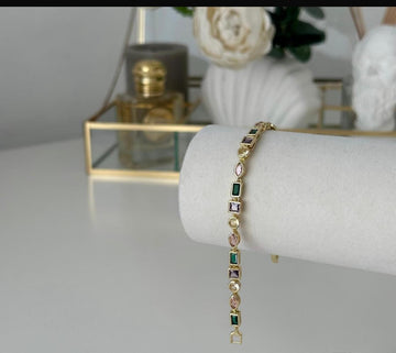 Multicolor Taşlı Gold Bileklik