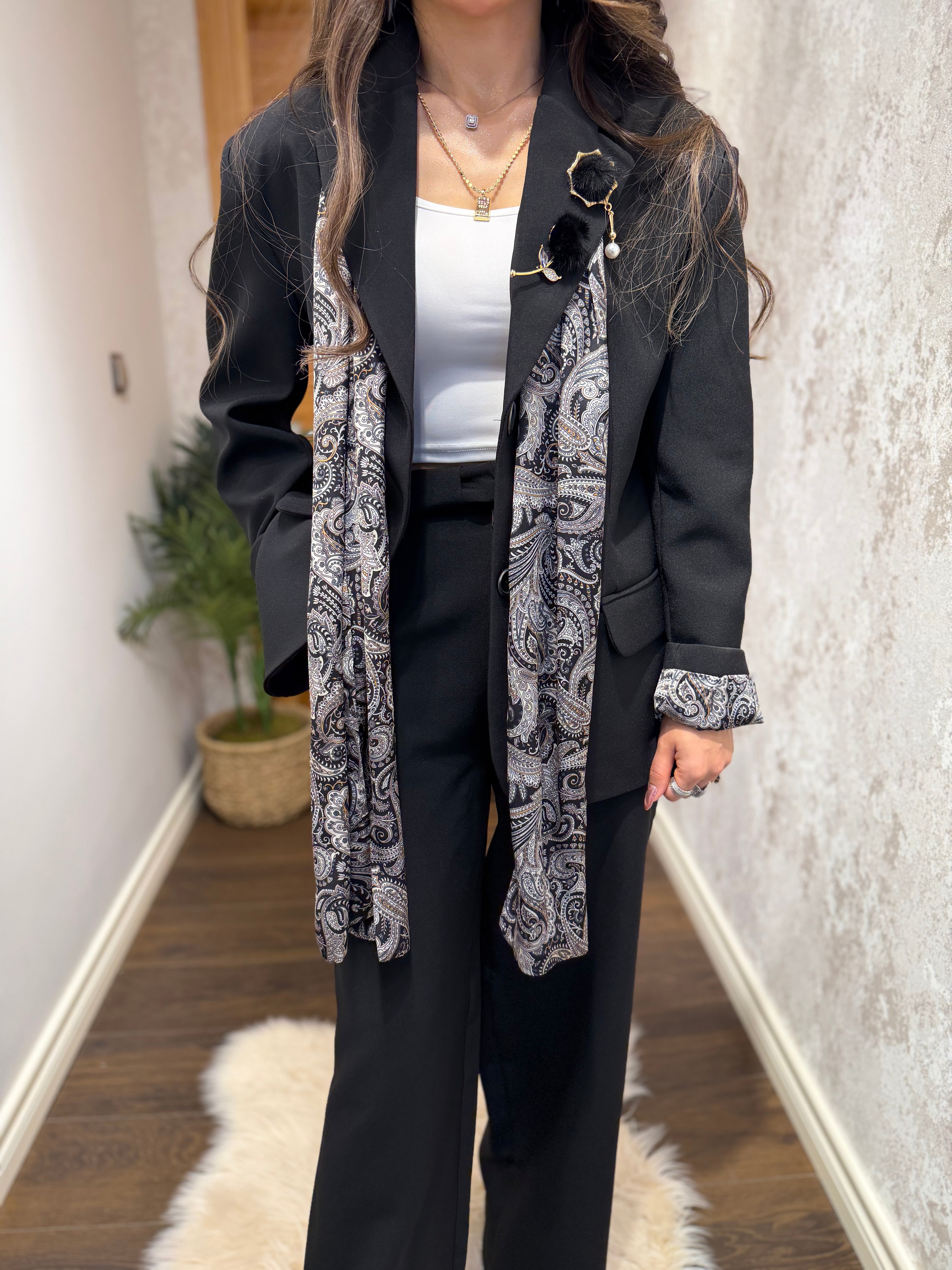 🖤 Şal Detaylı Siyah Blazer Takım