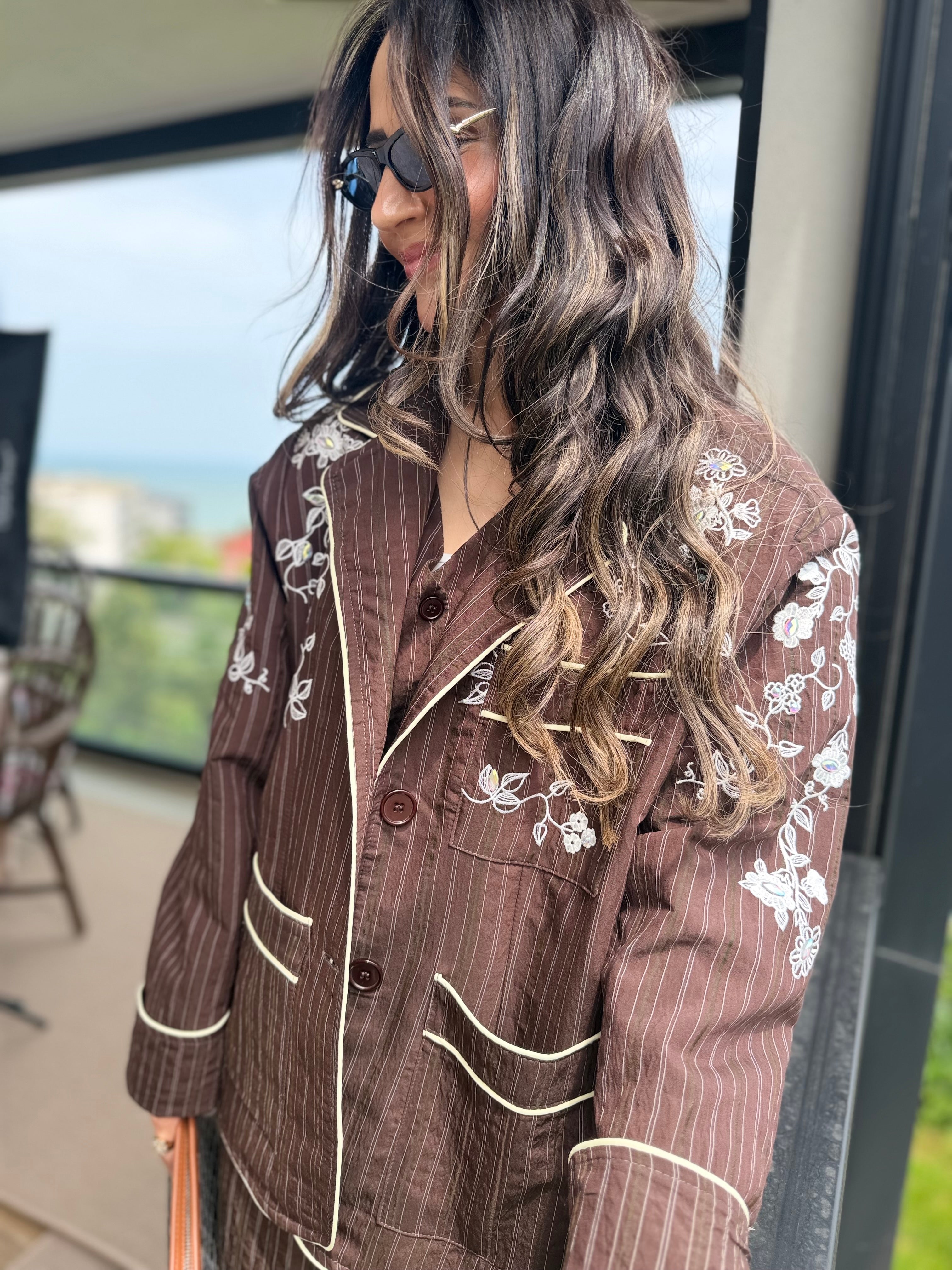 Nakış Detaylı Çizgili Takım ✨