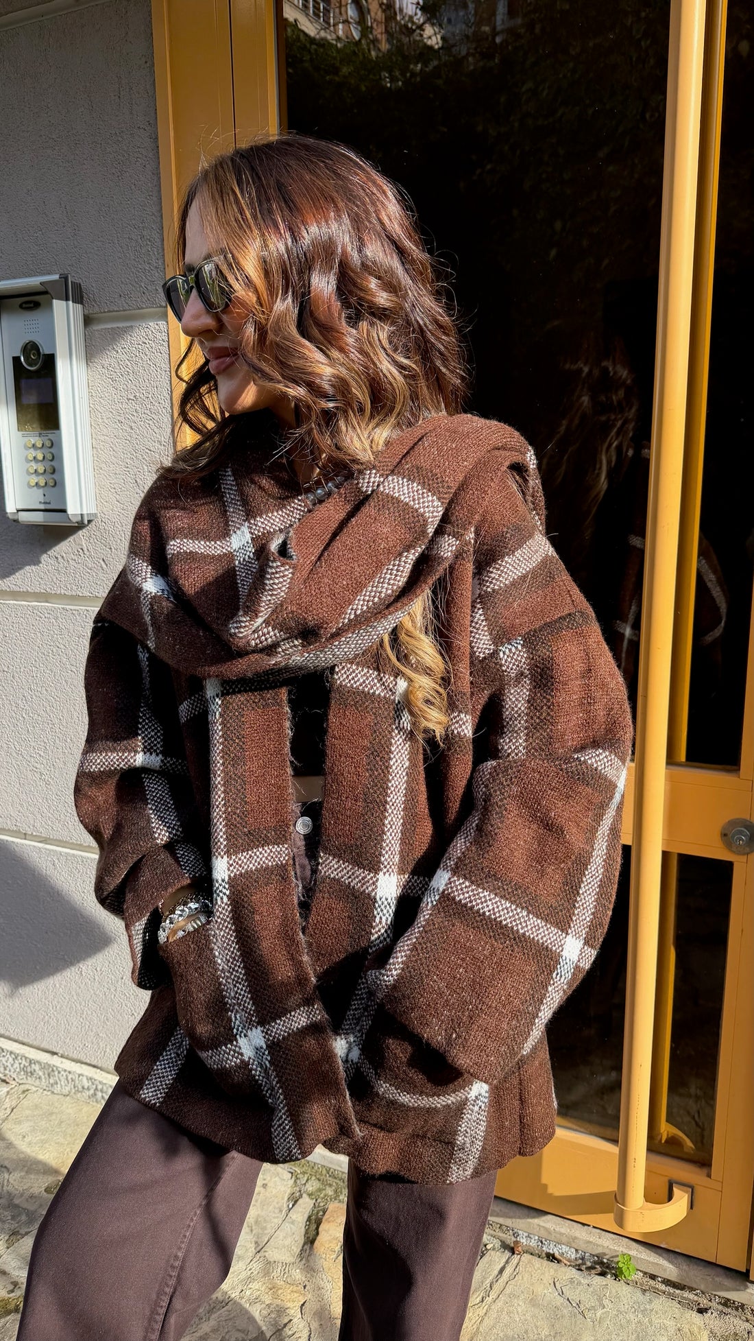 Ekose Desenli Şal Yaka Hırka