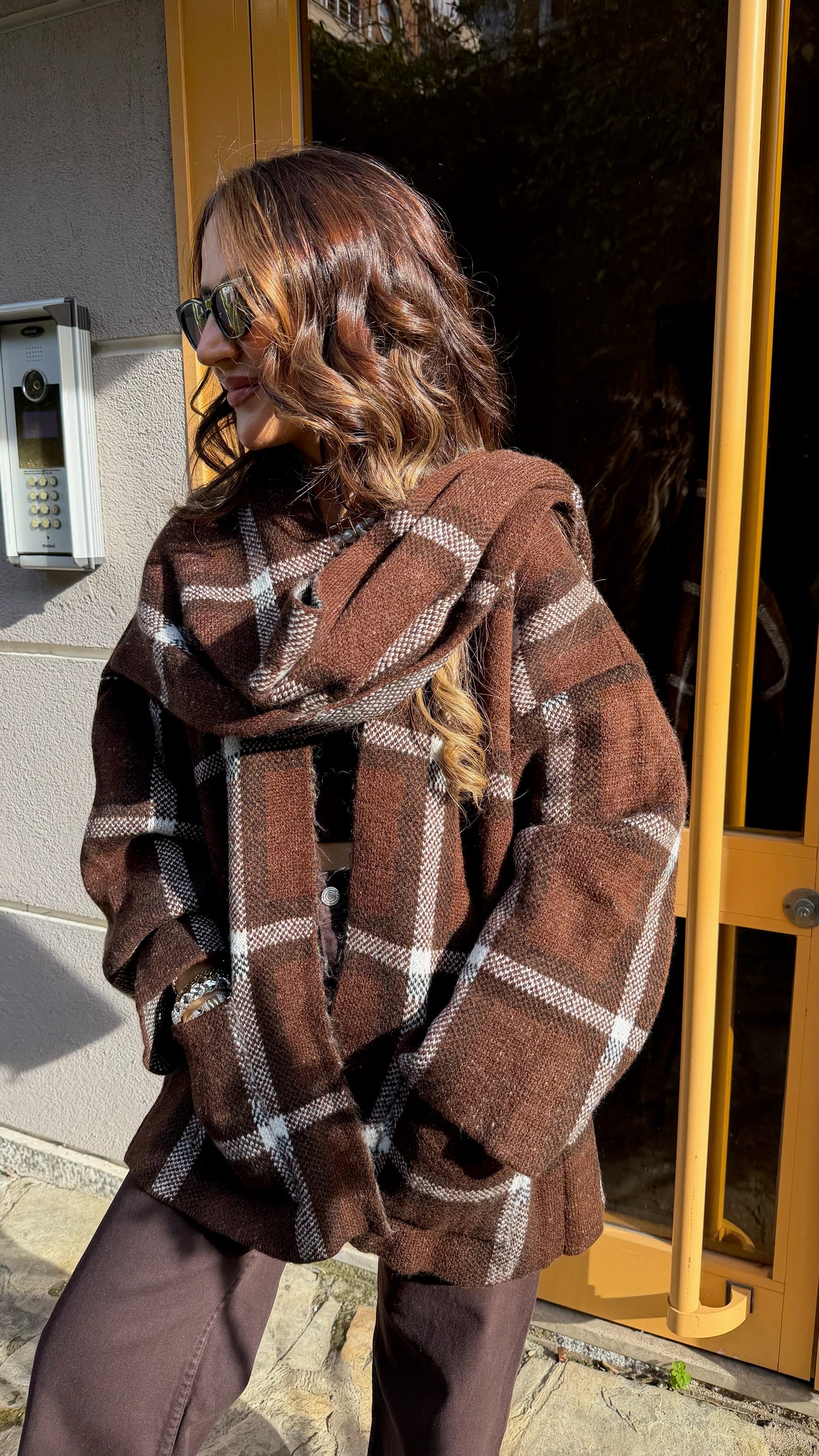 Ekose Desenli Şal Yaka Hırka