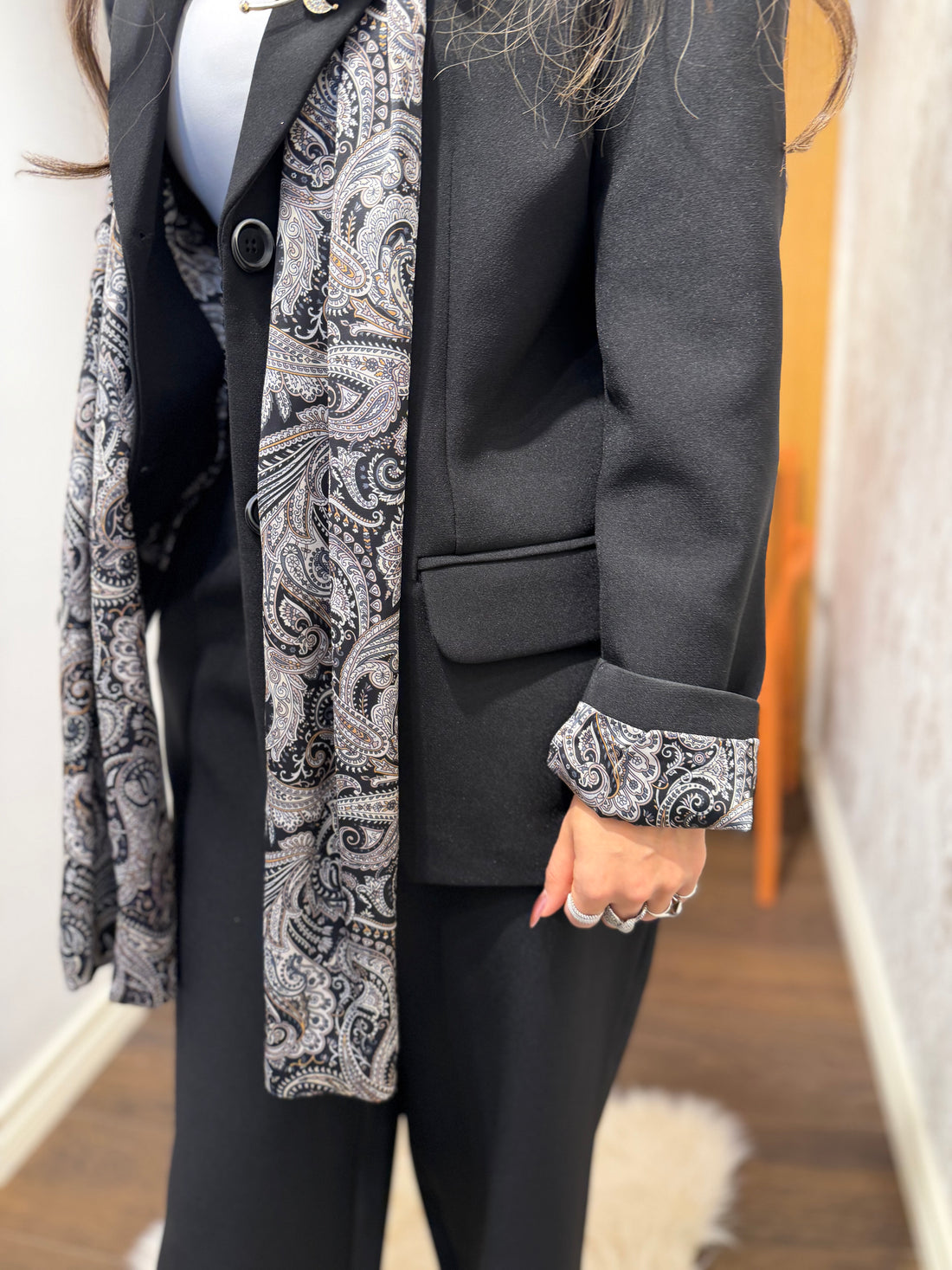 🖤 Şal Detaylı Siyah Blazer Takım