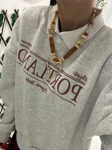 Kalpli Kahve Taş Kolye