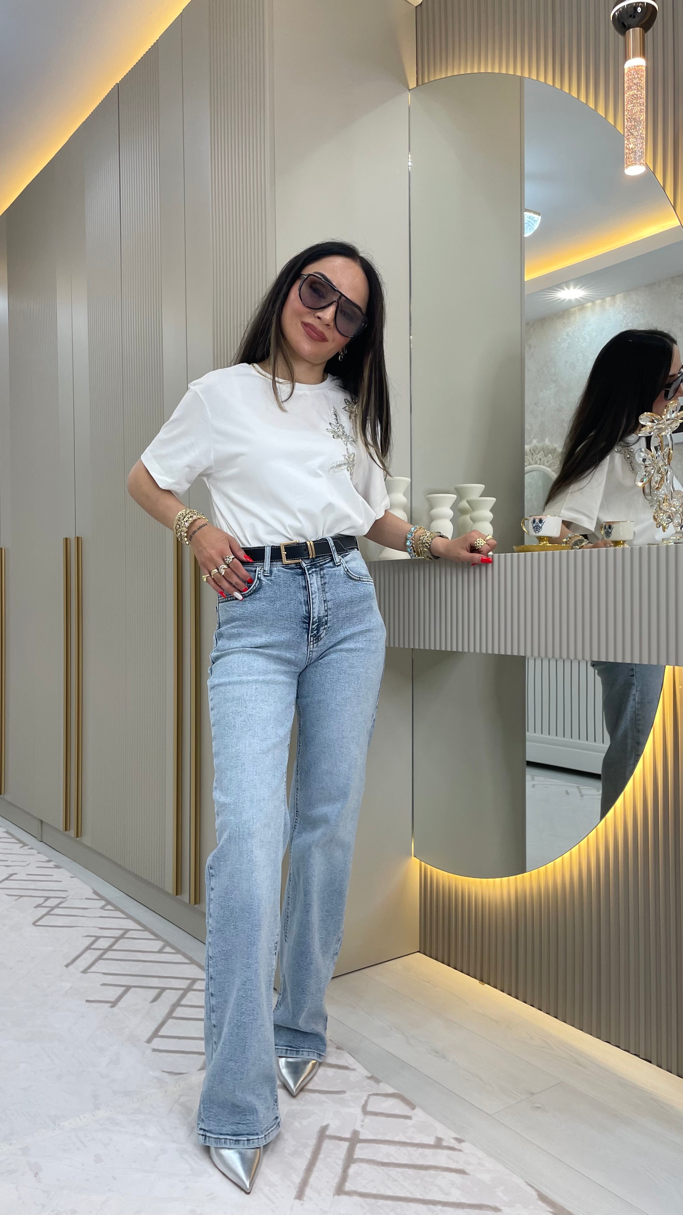 Yüksek bel düz paça jean pantolon