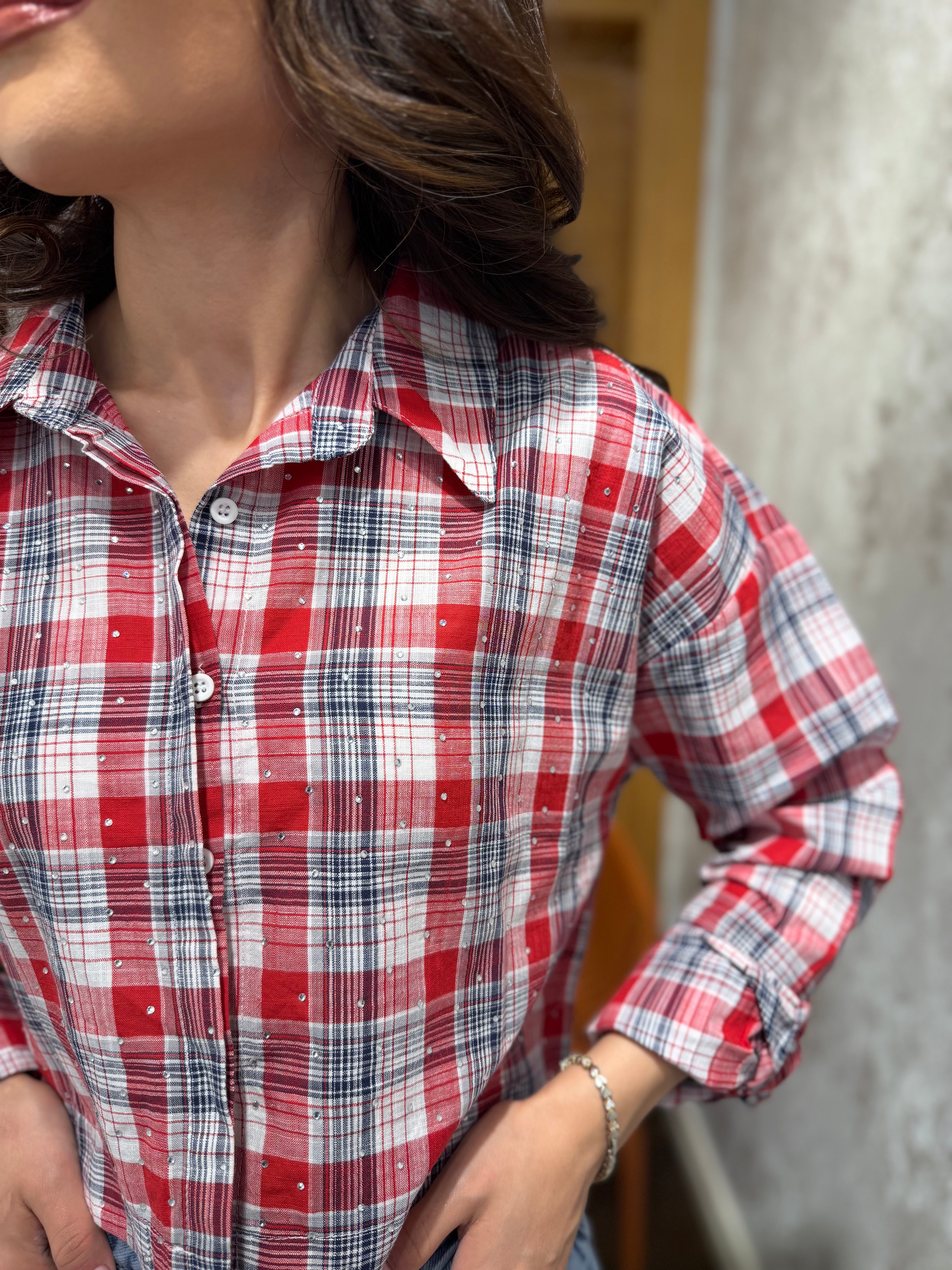 Taş Detaylı Ekose Gömlek